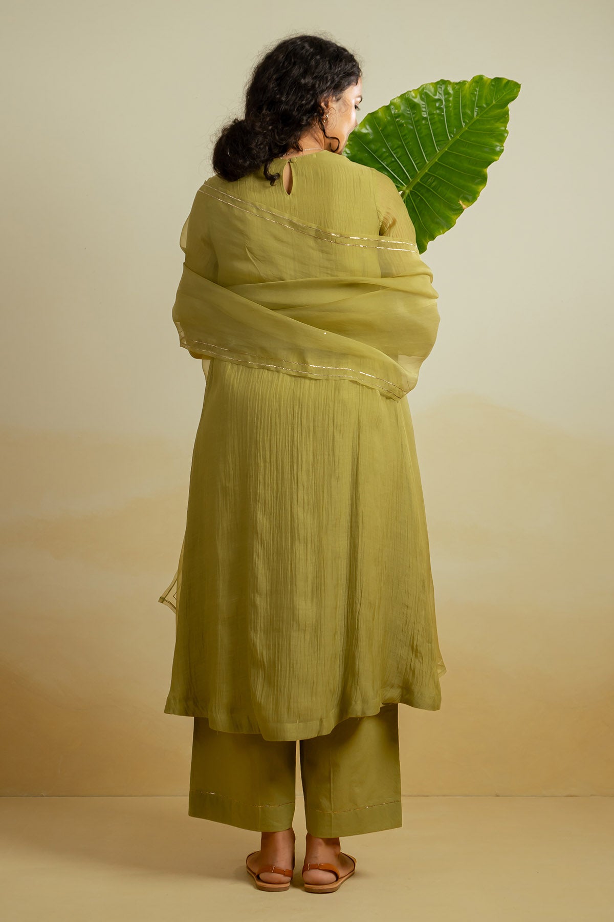 Olive Zari Embroidered Kurta Set