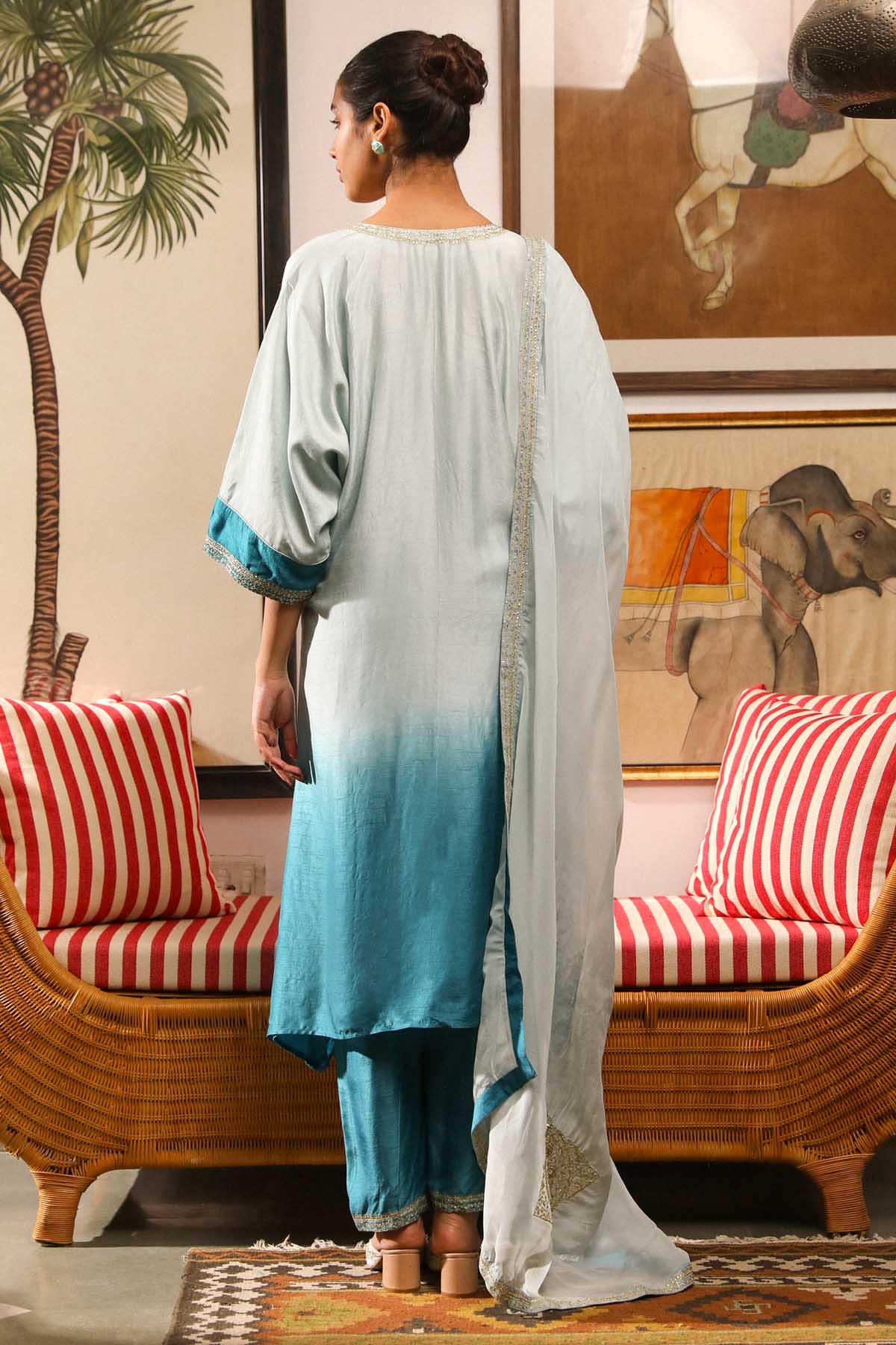 Ombre Blue Embroidered Kurta Set