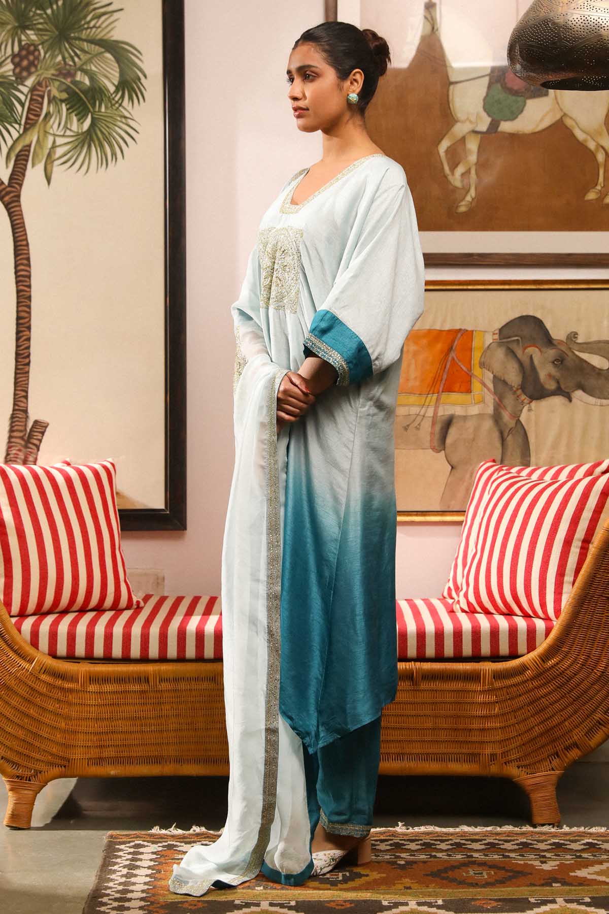 Ombre Blue Embroidered Kurta Set