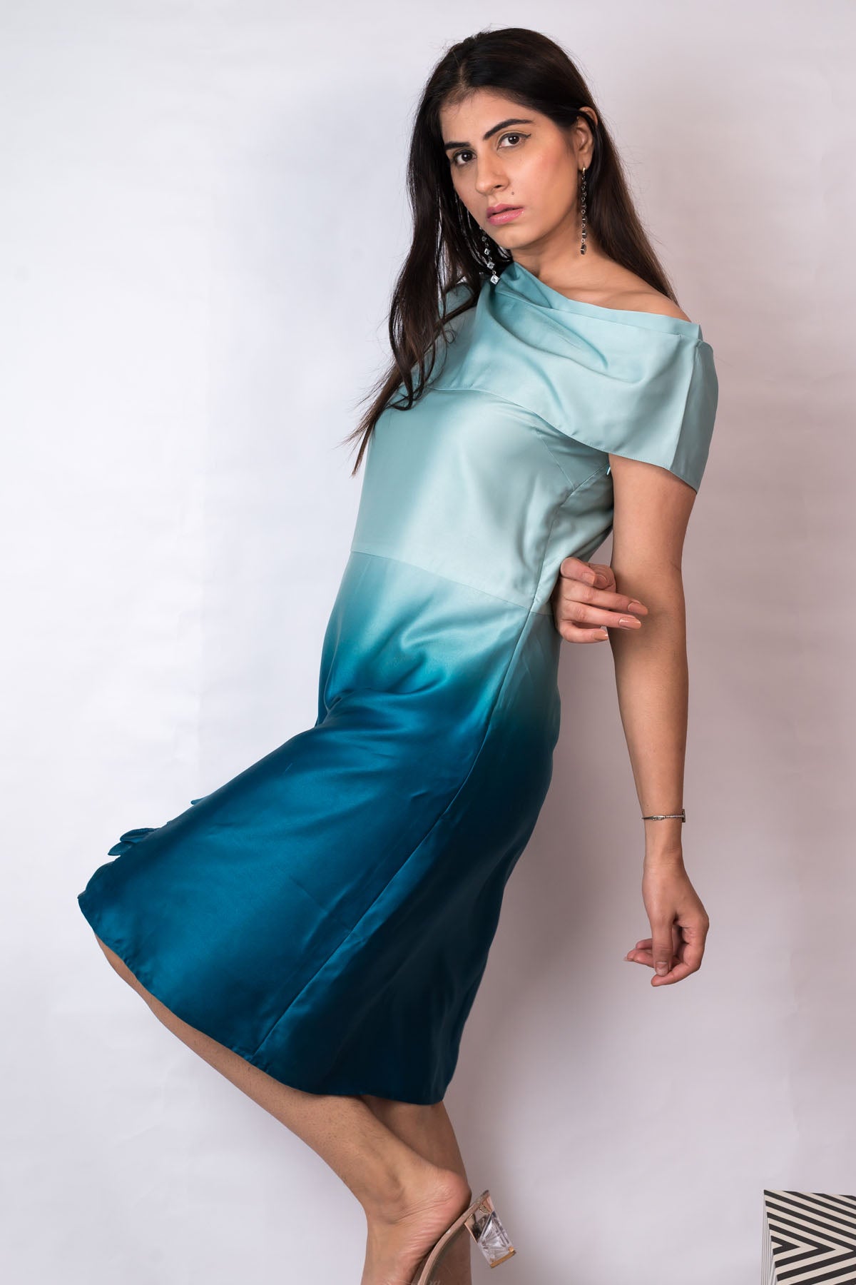 Ombre Blue One Shoulder Dress