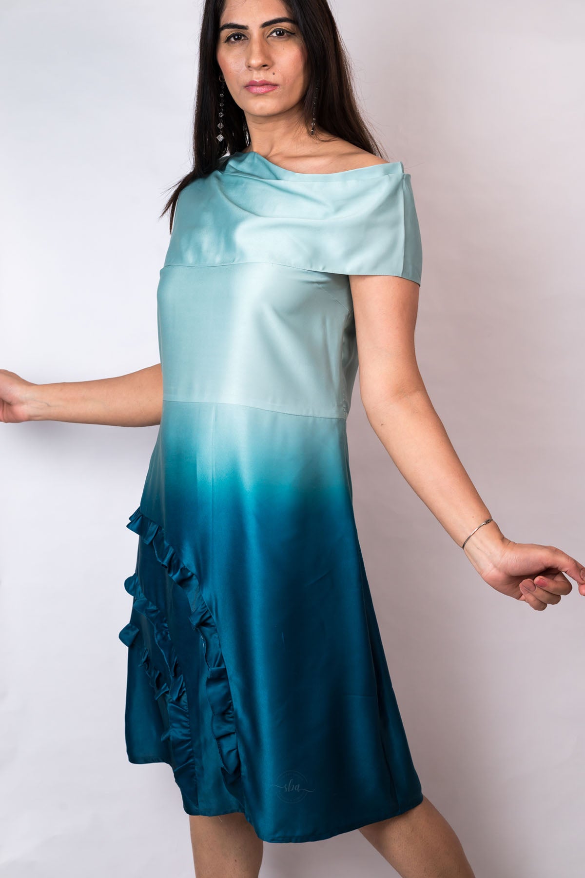 Ombre Blue One Shoulder Dress