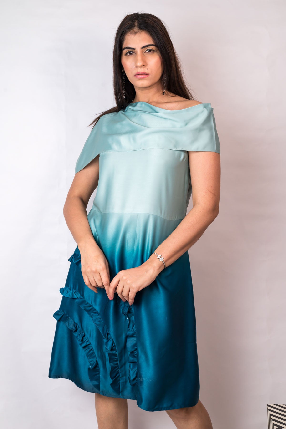 Ombre Blue One Shoulder Dress