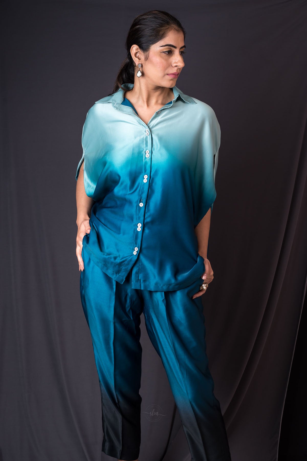 Ombre Blue Prada Silk Co-ord Set