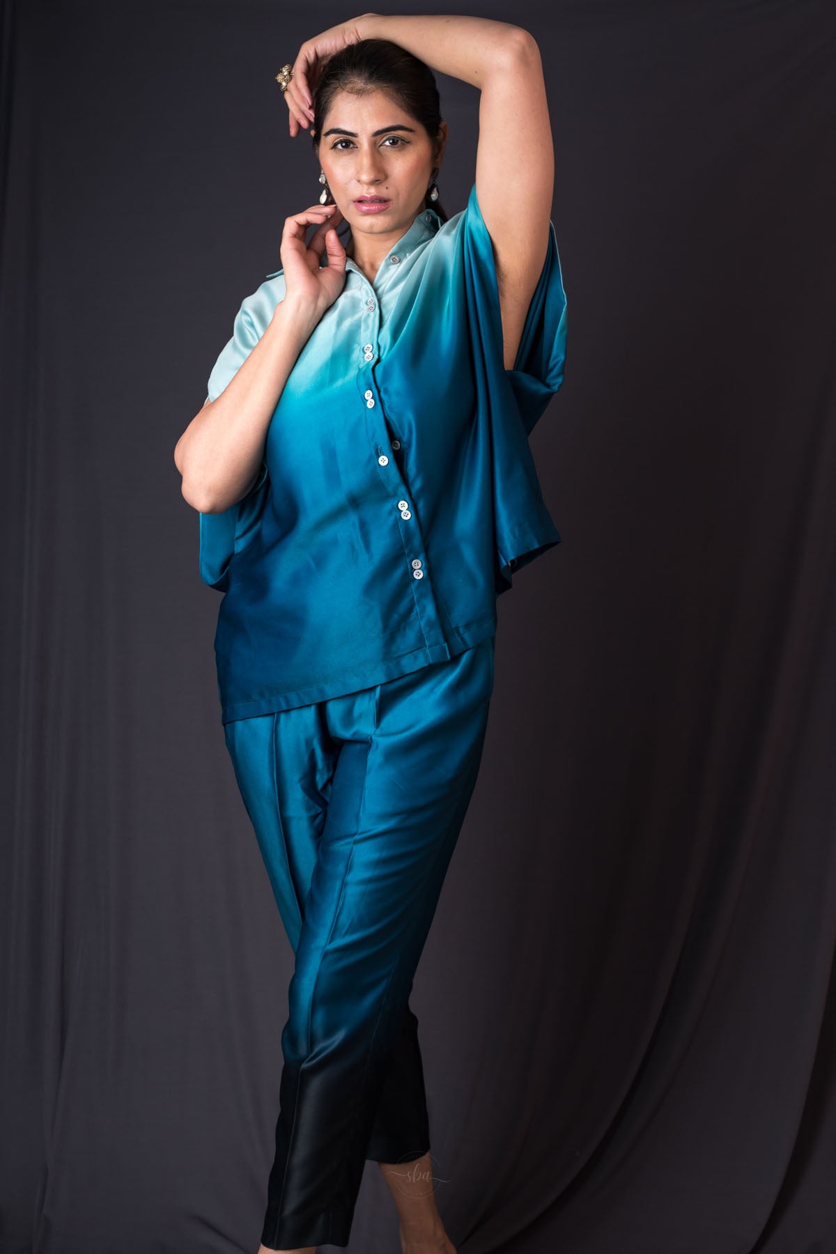 Ombre Blue Prada Silk Co-ord Set