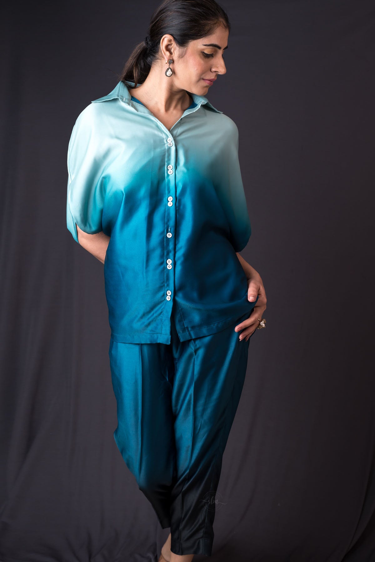 Ombre Blue Prada Silk Co-ord Set