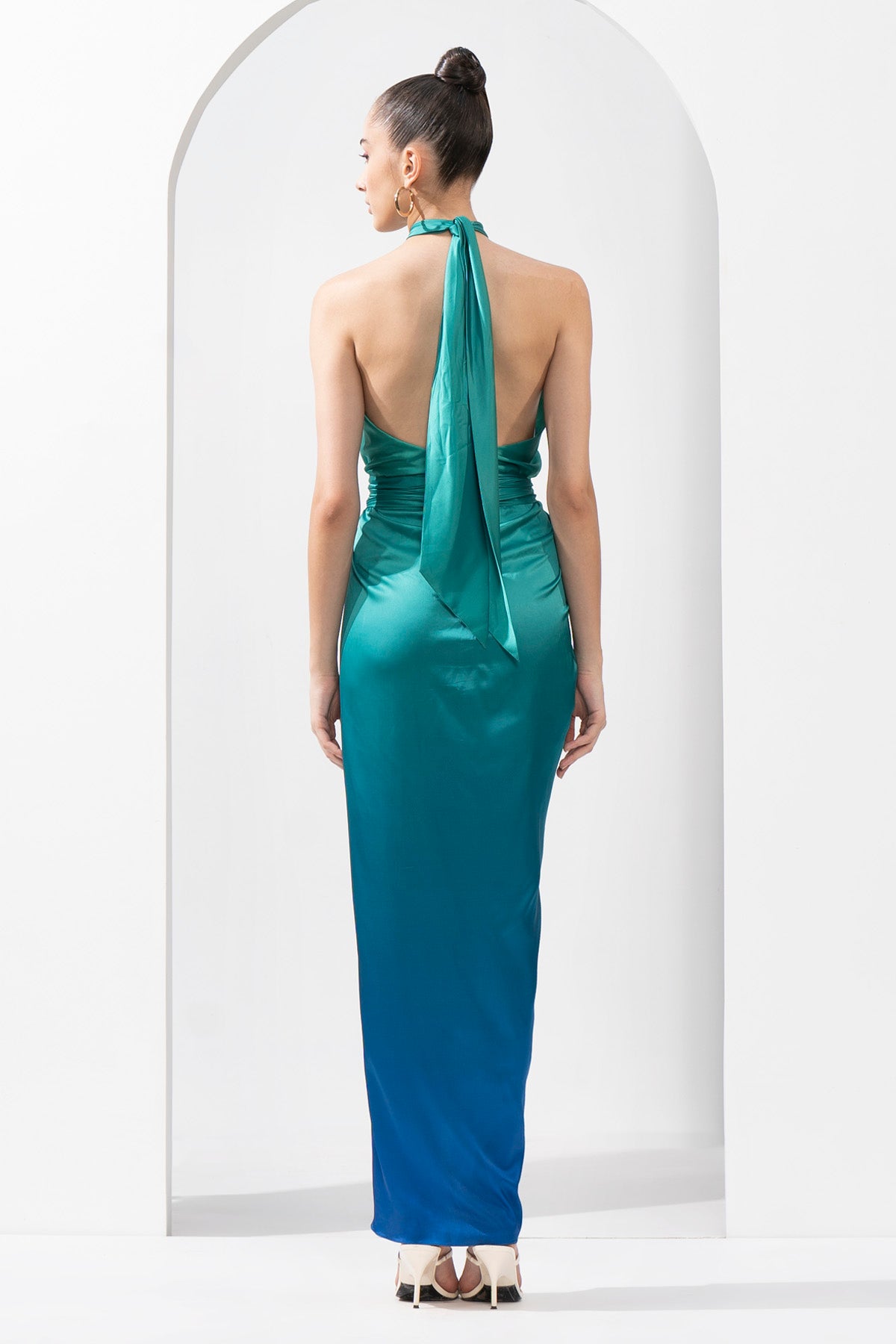 Green Blue Ombre Draped Dress