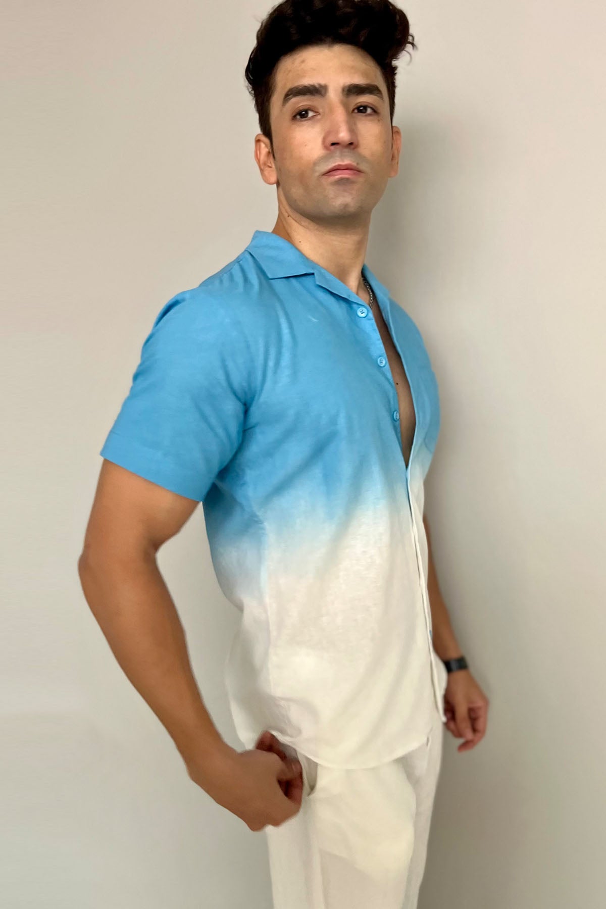 Blue Ombre Half Sleeves Shirt