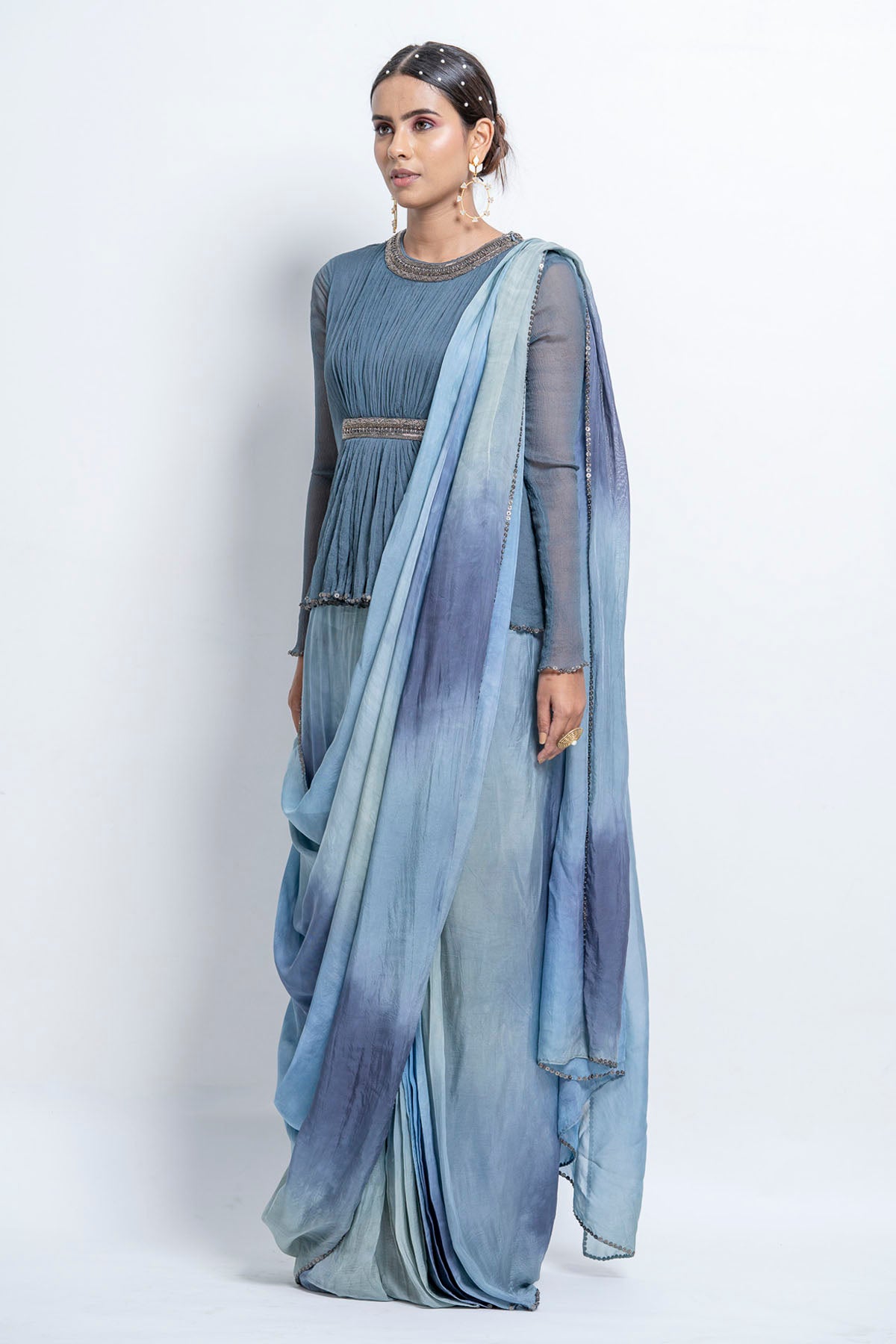 Ombre Pre Stitched Saree Set