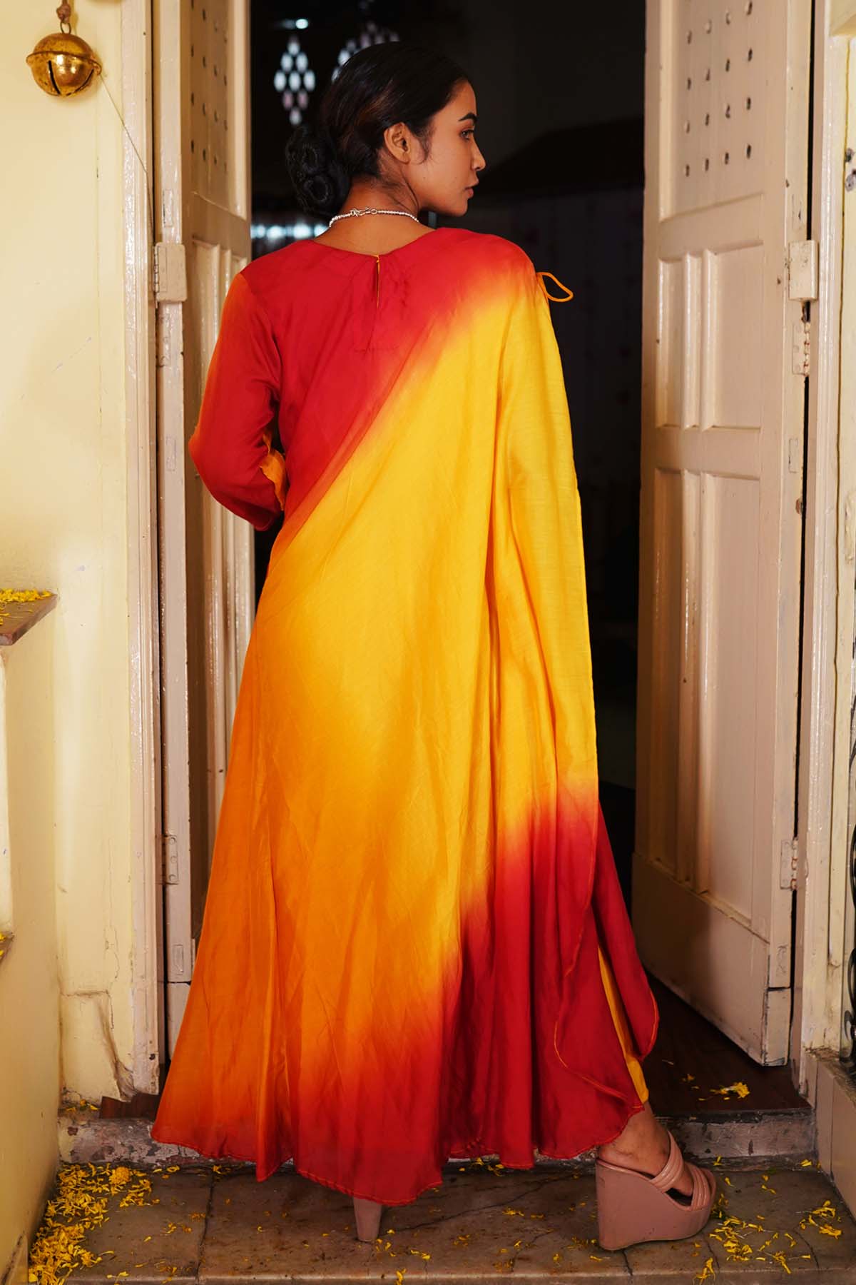 Ombre Red & Yellow Drape Kaftan