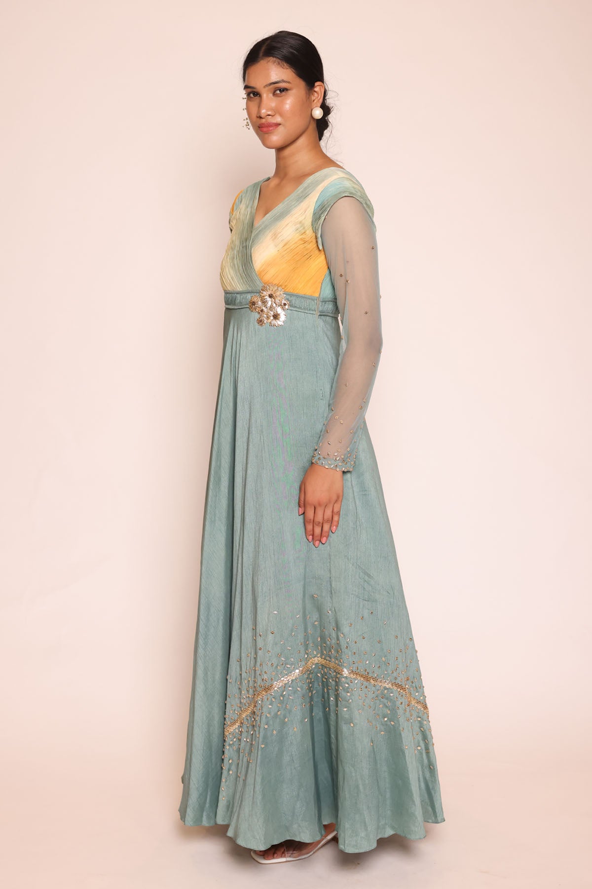 Ombre & Blue 3D Embroidered Dress