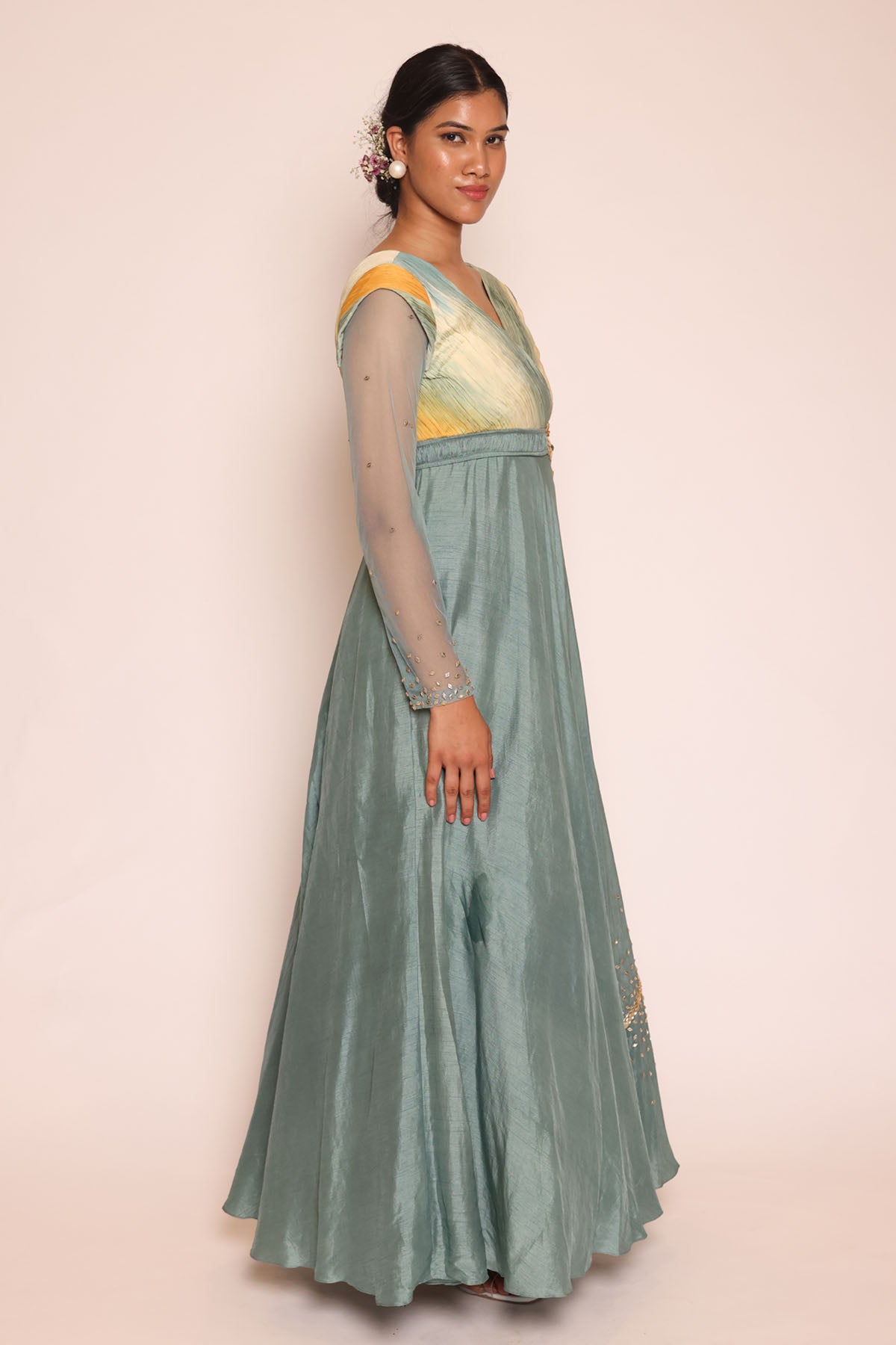 Ombre & Blue 3D Embroidered Dress