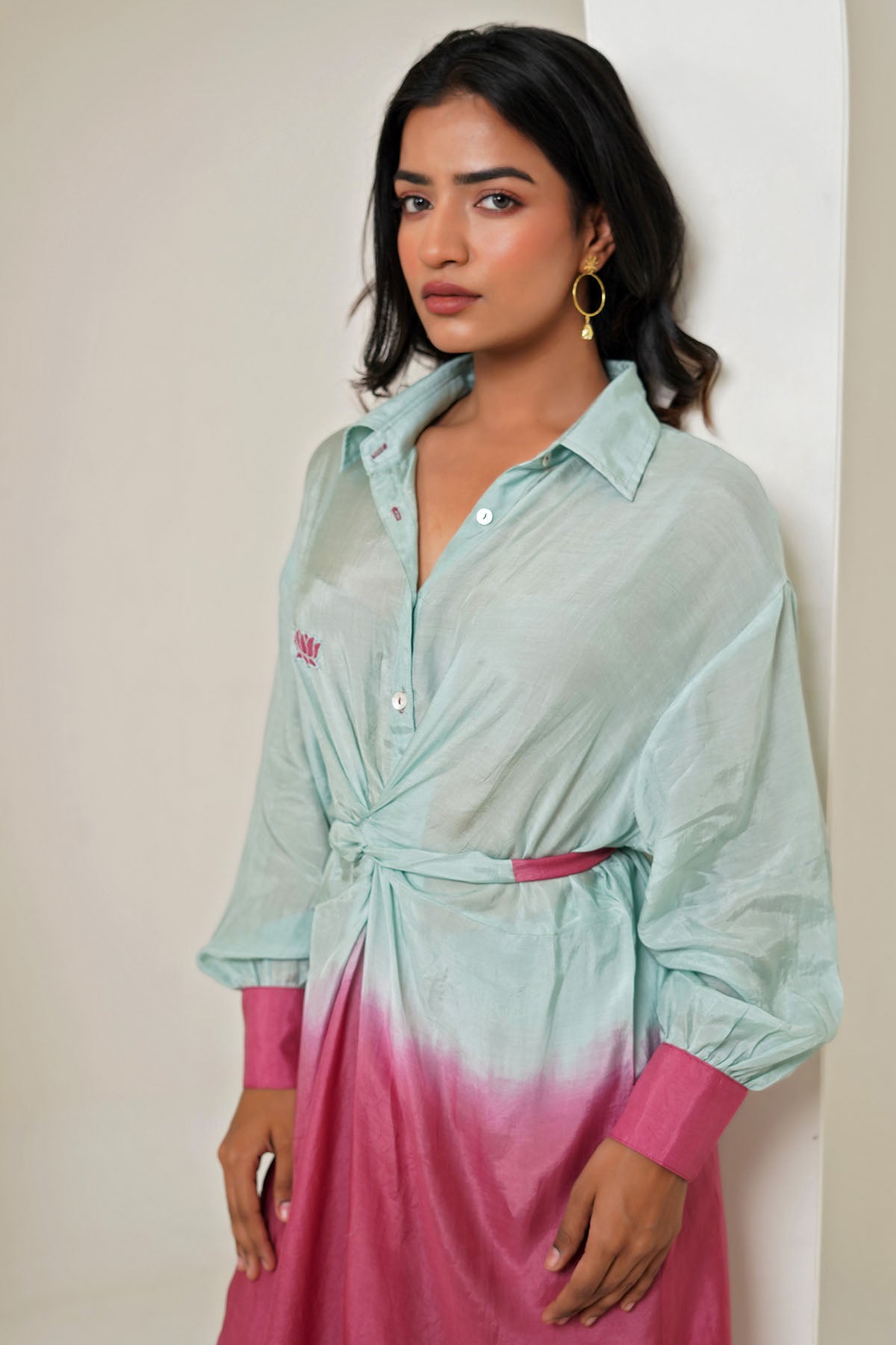 Ombre Tie-Up Long Kurta & Pants