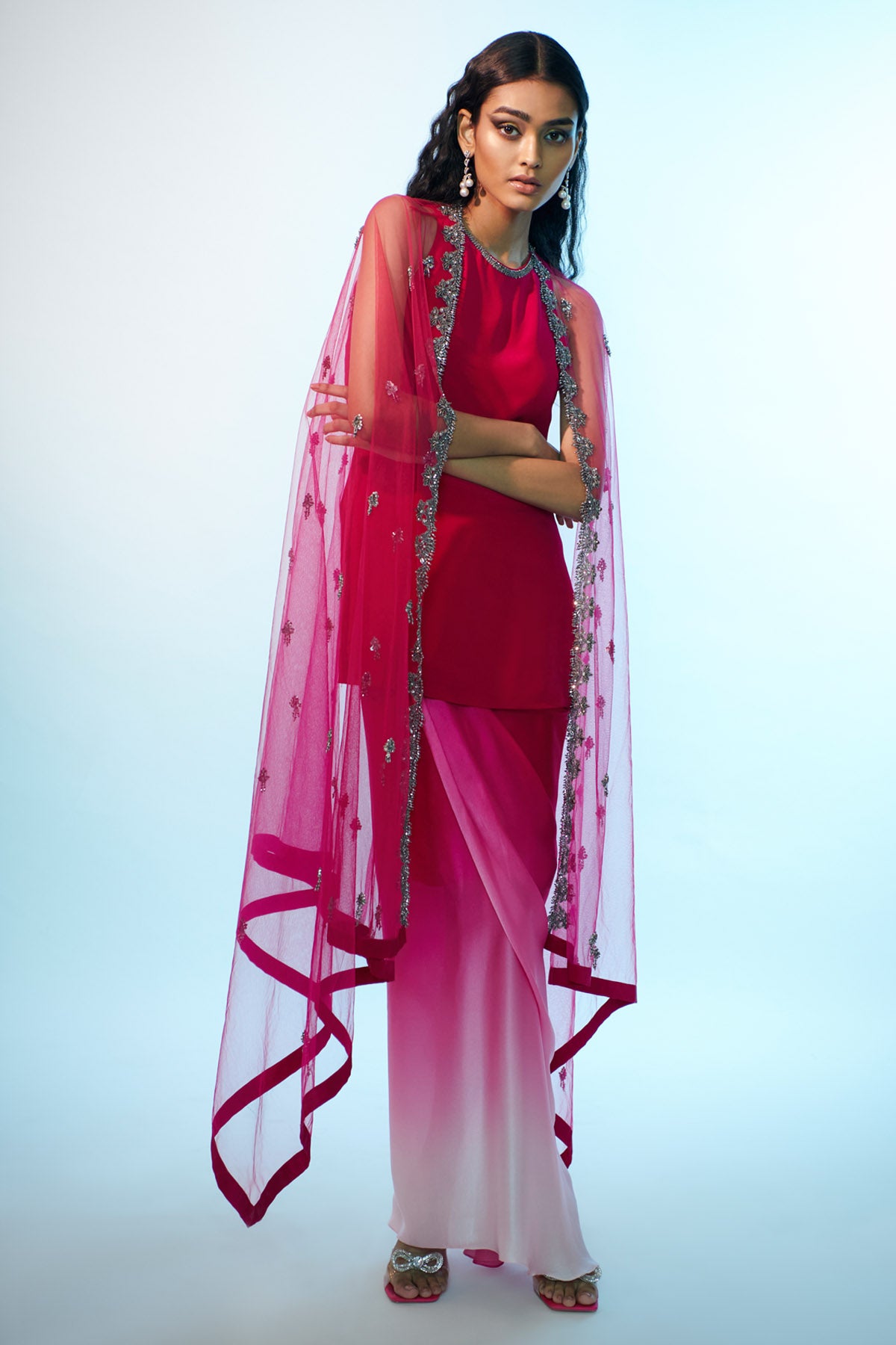 Ombre Cape & Drape Skirt Set