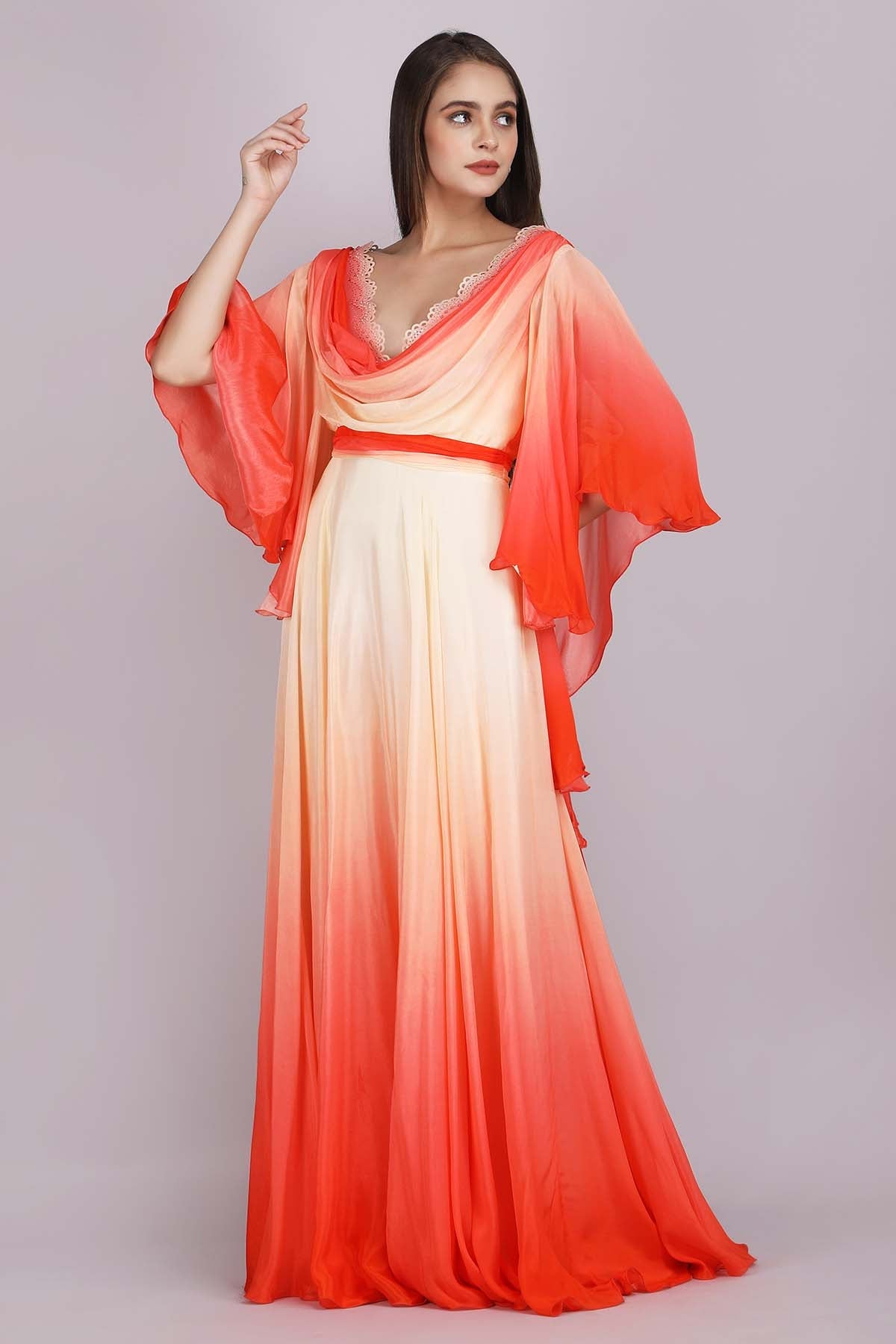 Buy Ombre Chiffon Drape Neck Gown by Mandira Wirk for women online at ScrollnShops