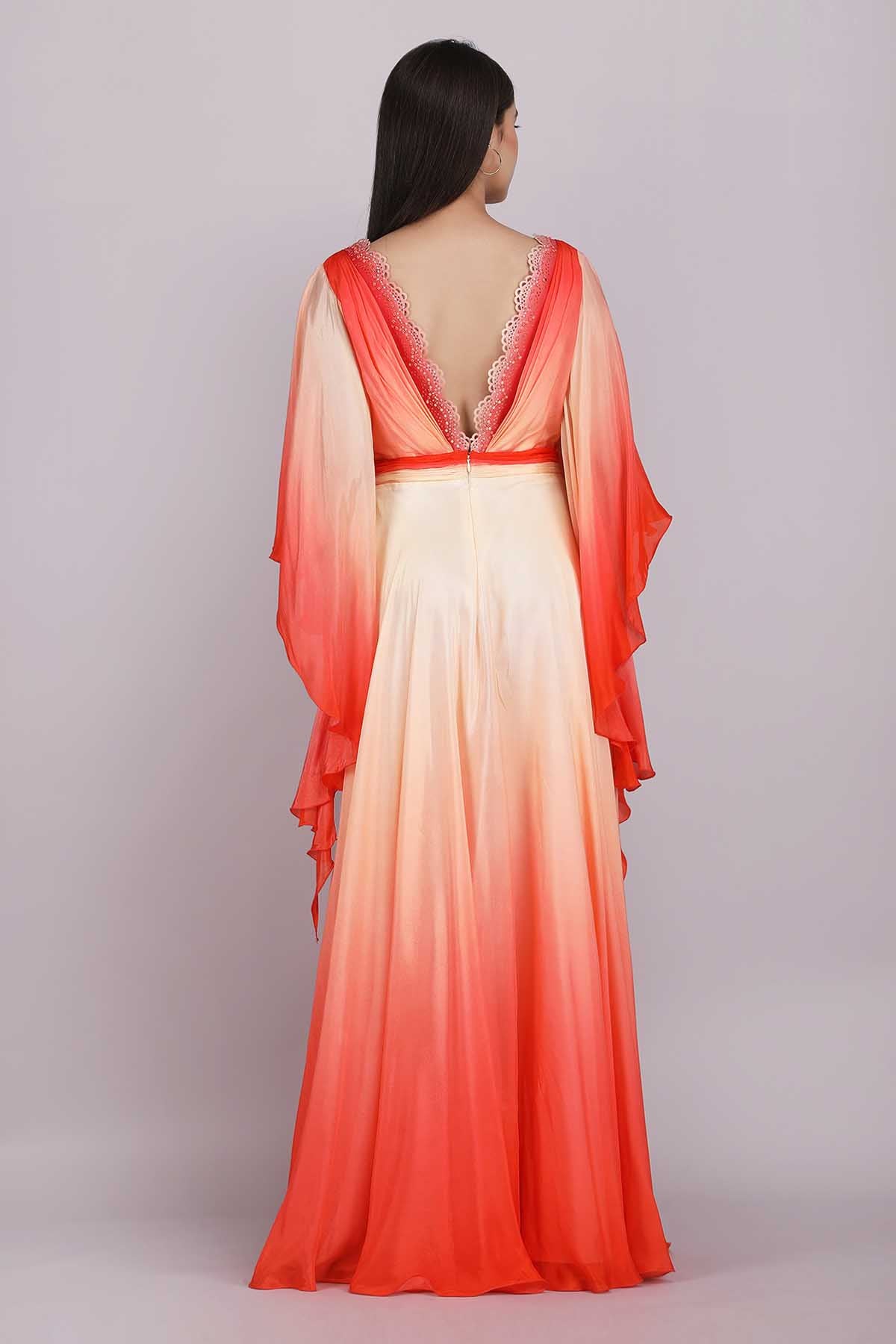 Ombre Chiffon Drape Neck Gown