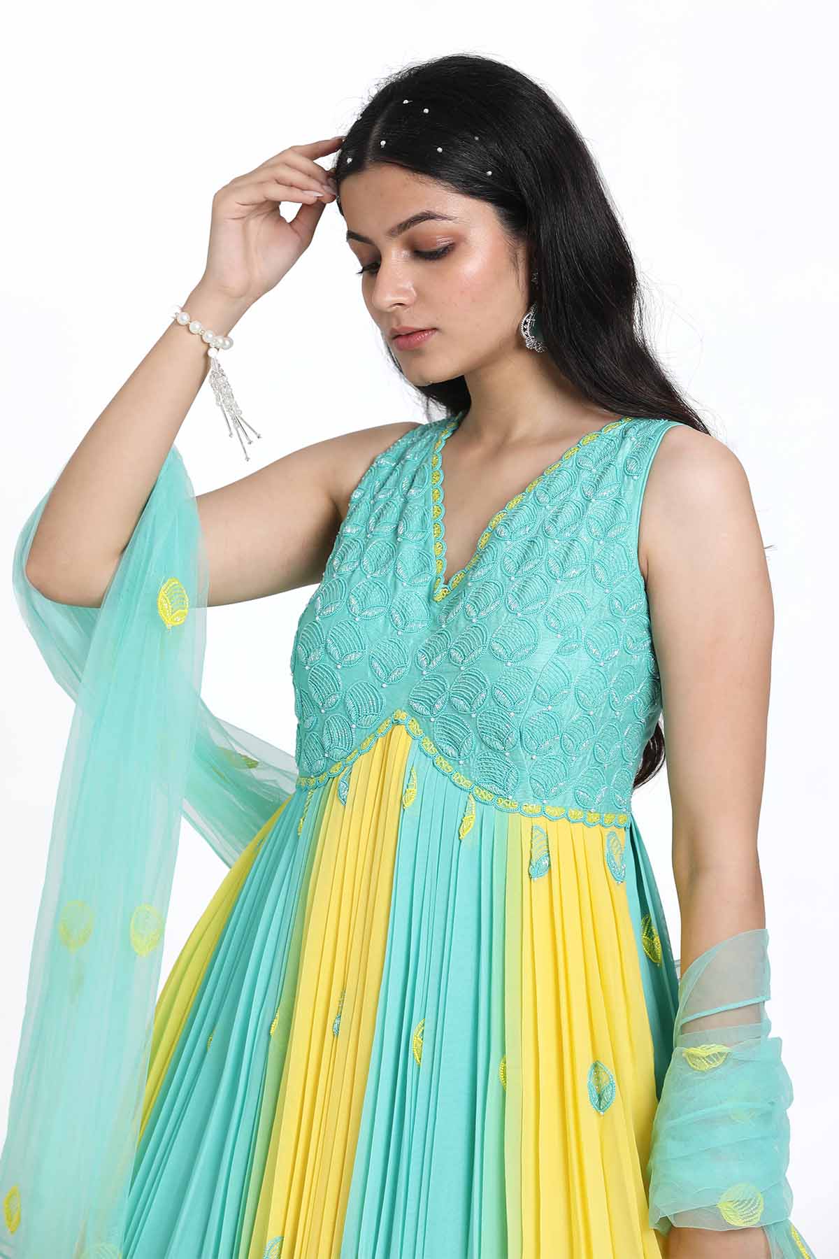 Ombre Cutdana Work Anarkali Set