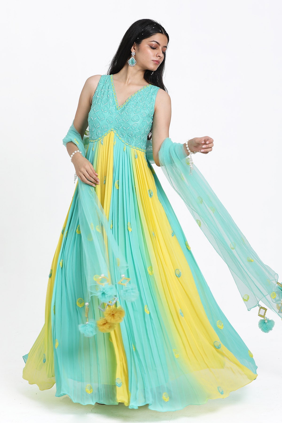 Buy Ombre Cutdana Work Anarkali Set by Nitisha Kashyapi for women online at ScrollnShops