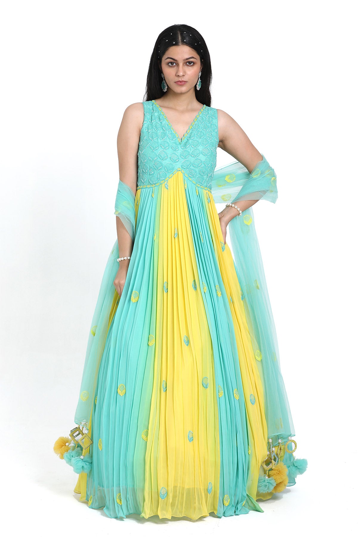 Ombre Cutdana Work Anarkali Set