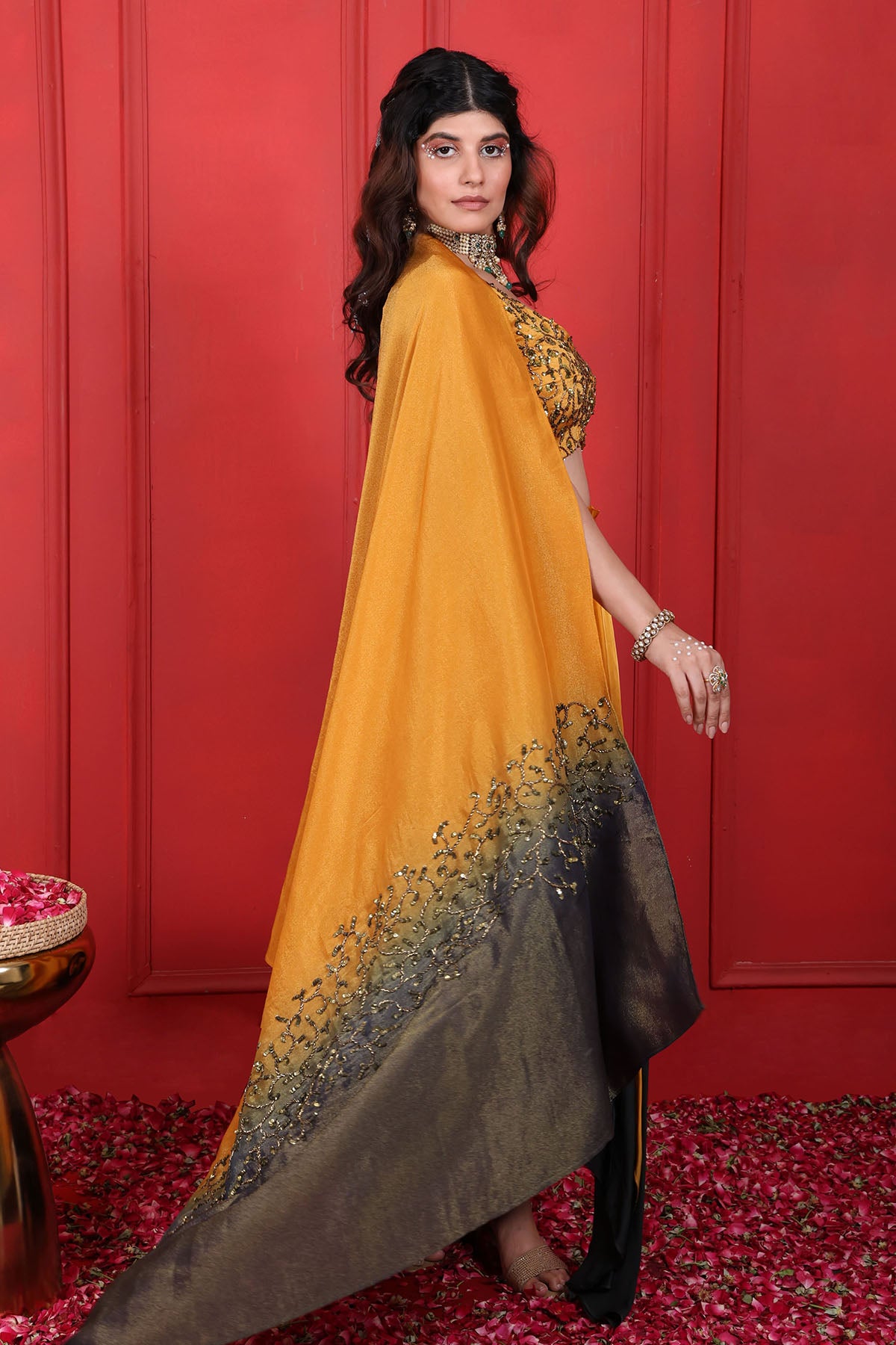 Ombre Cutdana Work Skirt Set