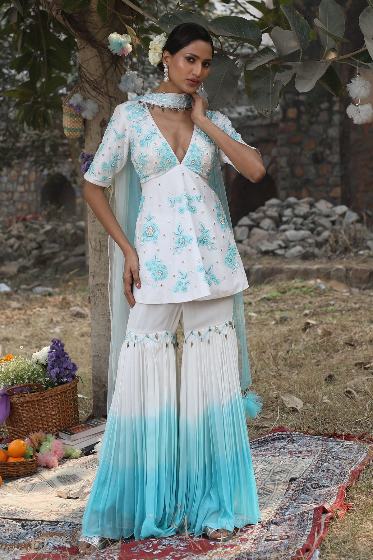 Ombre Embroidered Gharara Set