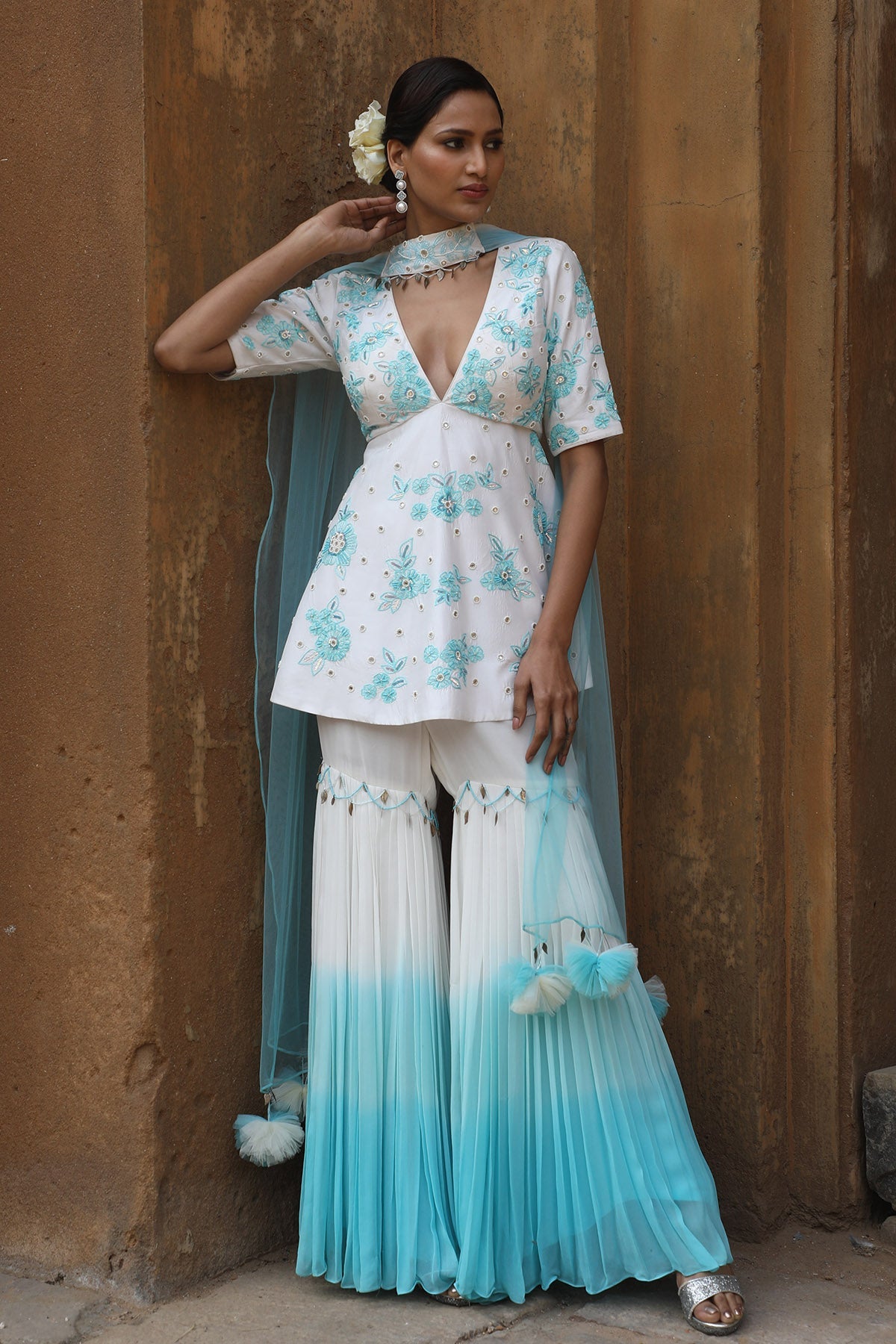 Buy Ombre Embroidered Gharara Set by Nitisha Kashyap for women online at ScrollnShops