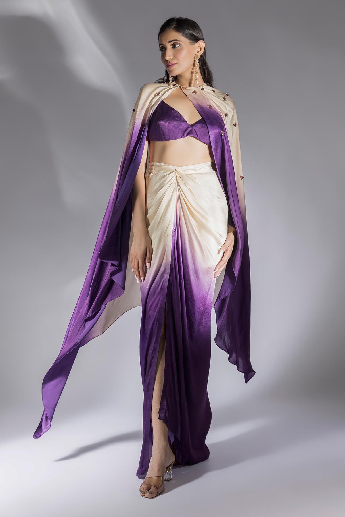 Buy Ombre Embroidered Long Cape Set by Masumi Mewawalla for women online at ScrollnShops