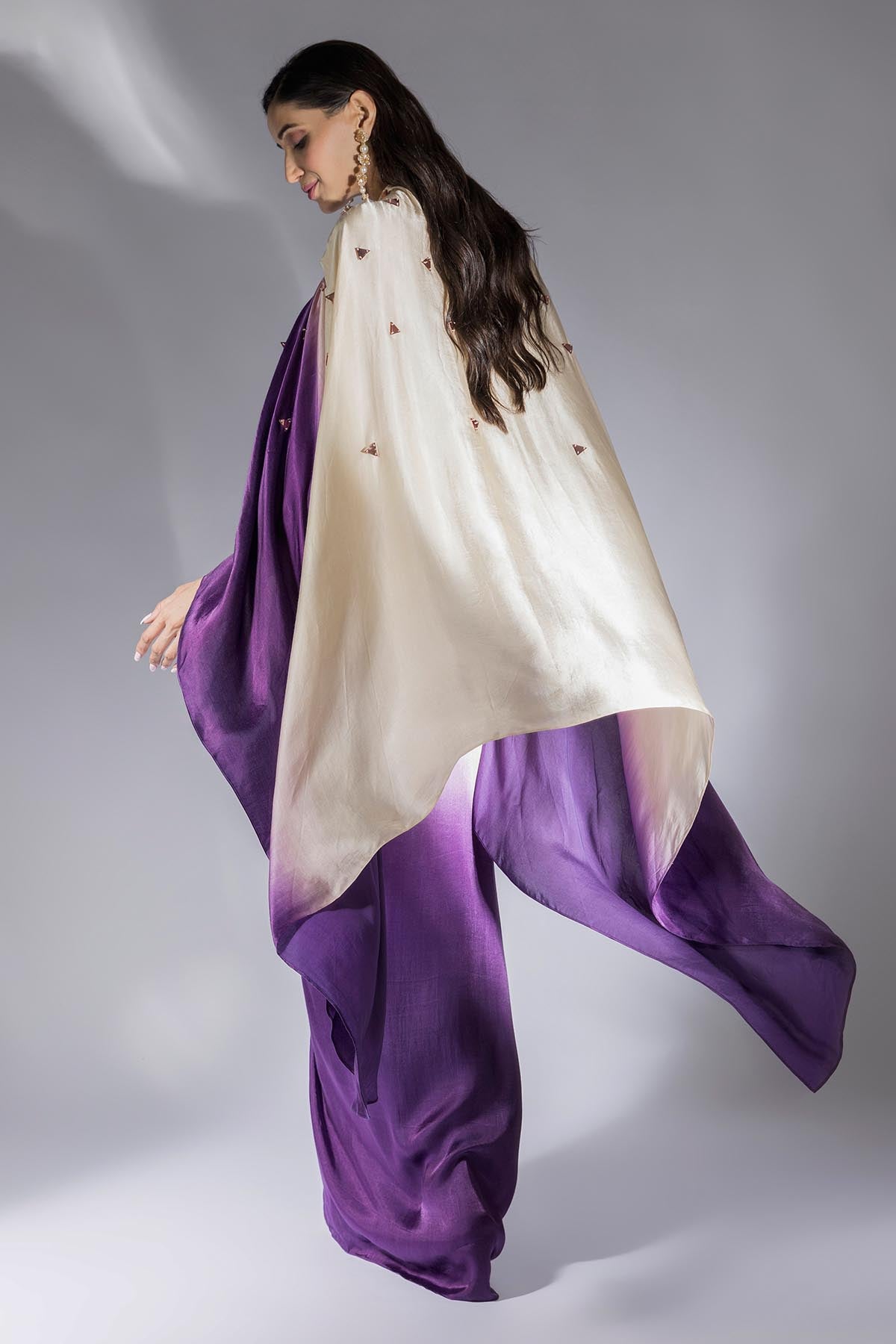 Ombre Embroidered Long Cape Set