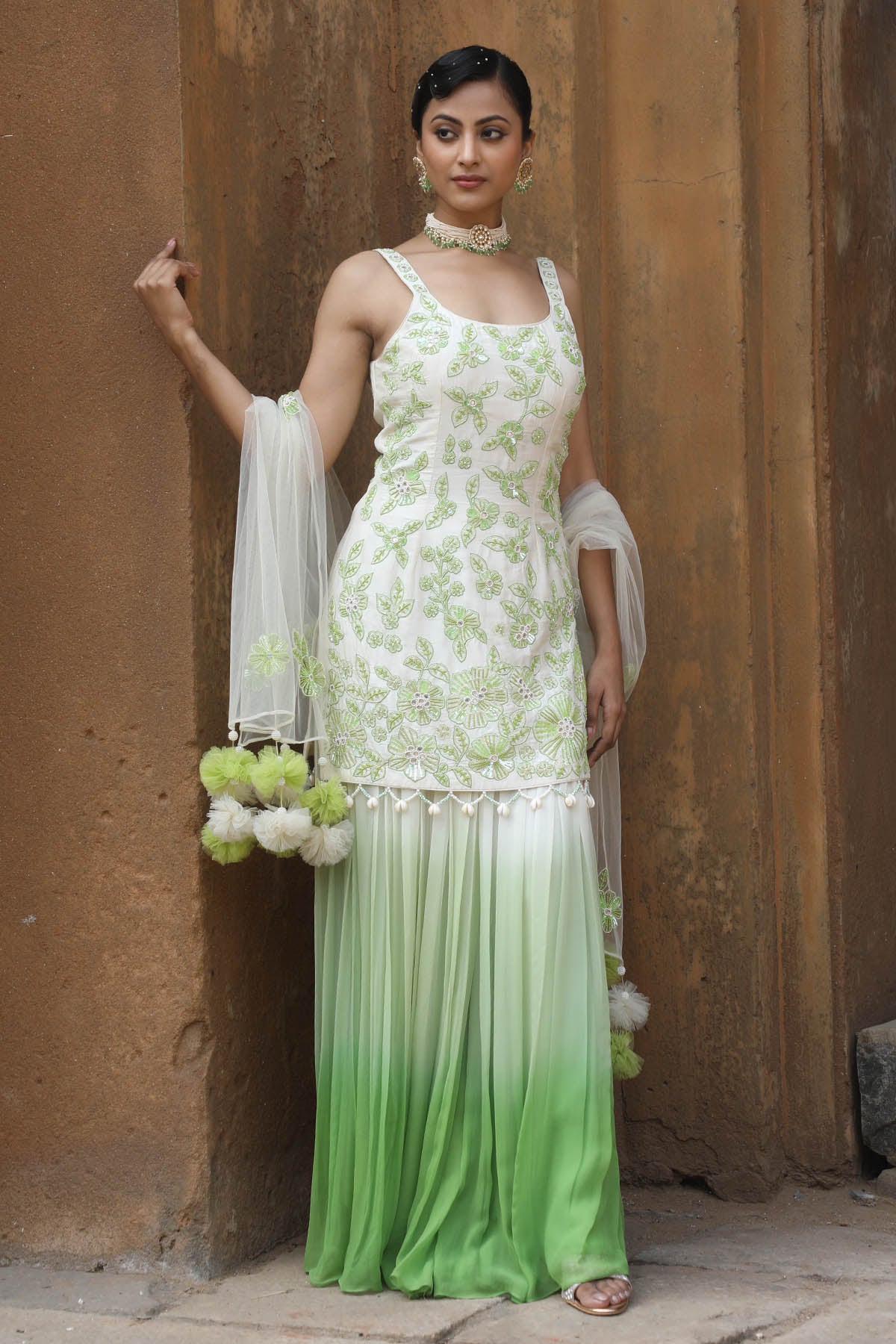 Ombre Embroidered Sharara Set