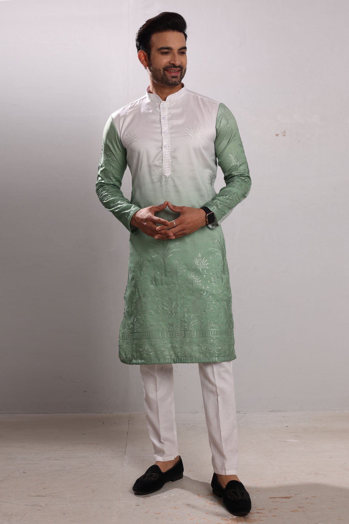 Ombre Green Embroidered Kurta