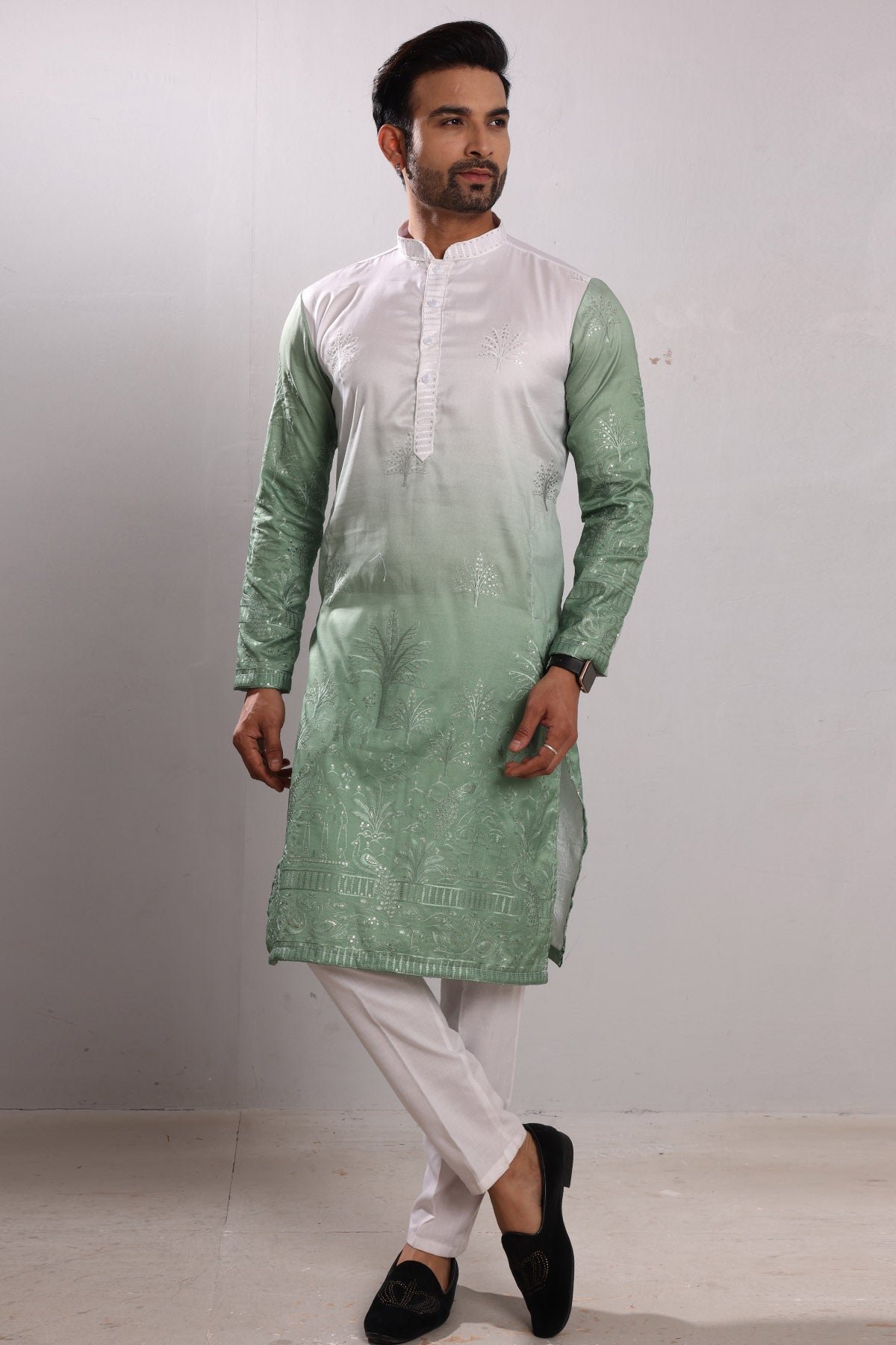 Ombre Green Embroidered Kurta