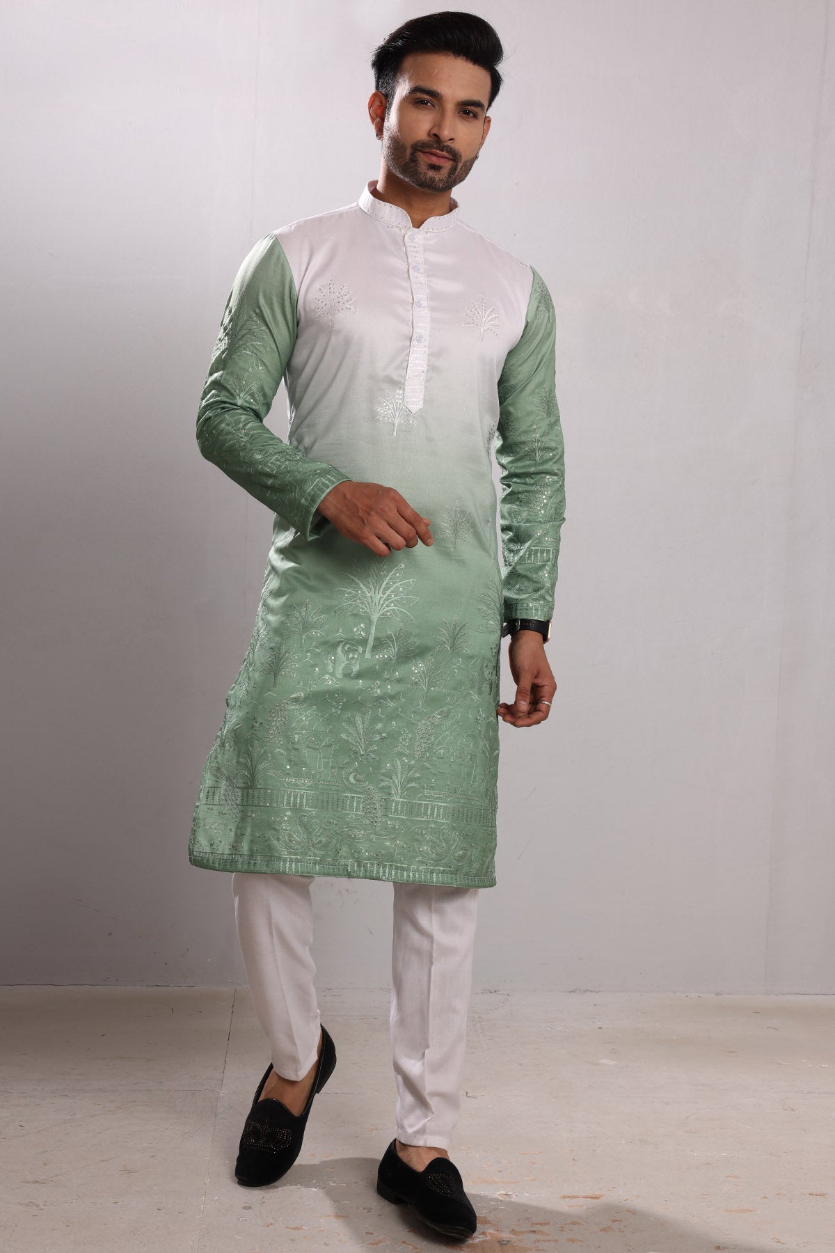 Ombre Green Embroidered Kurta