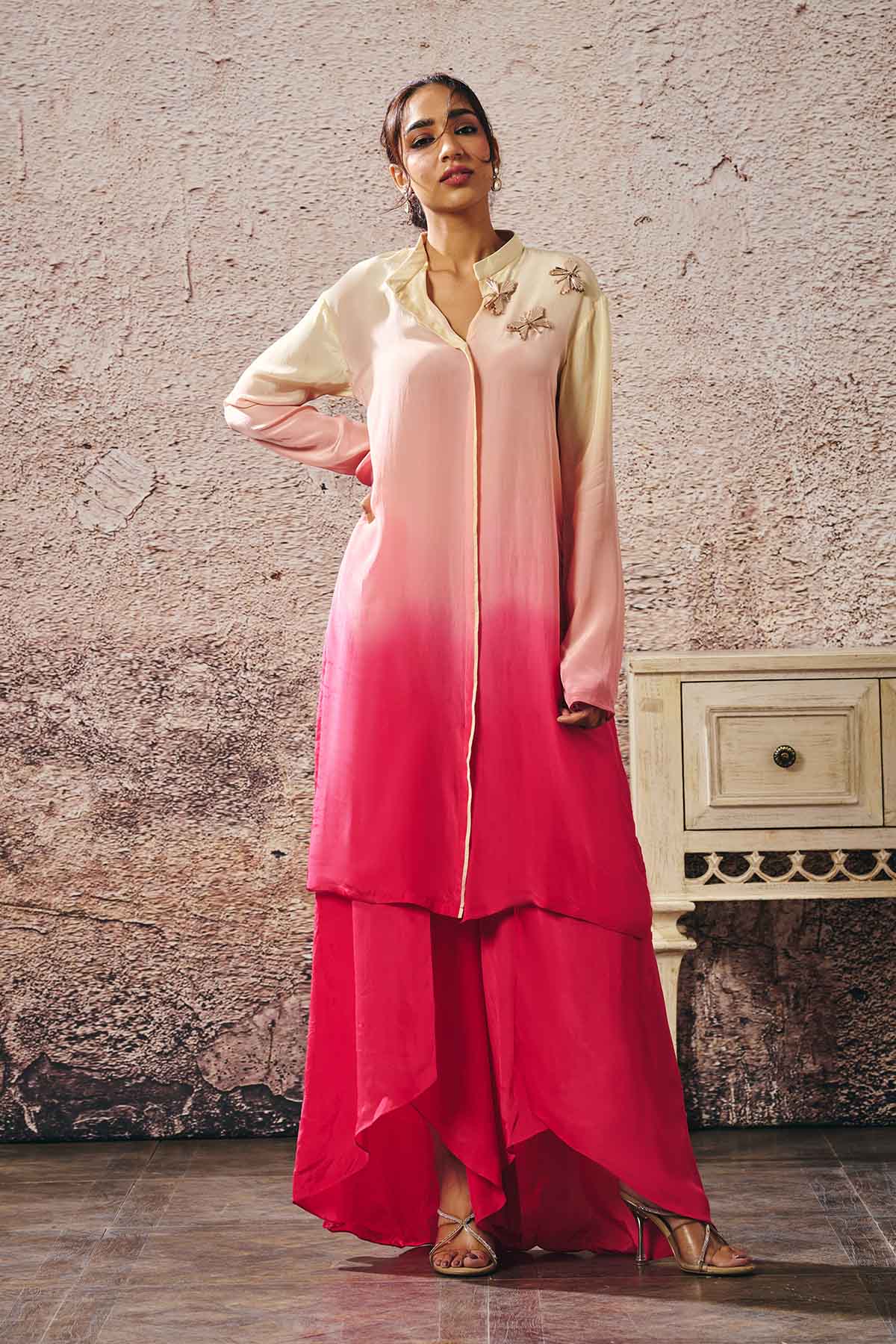 Ombre Long Shirt & Flared Pants