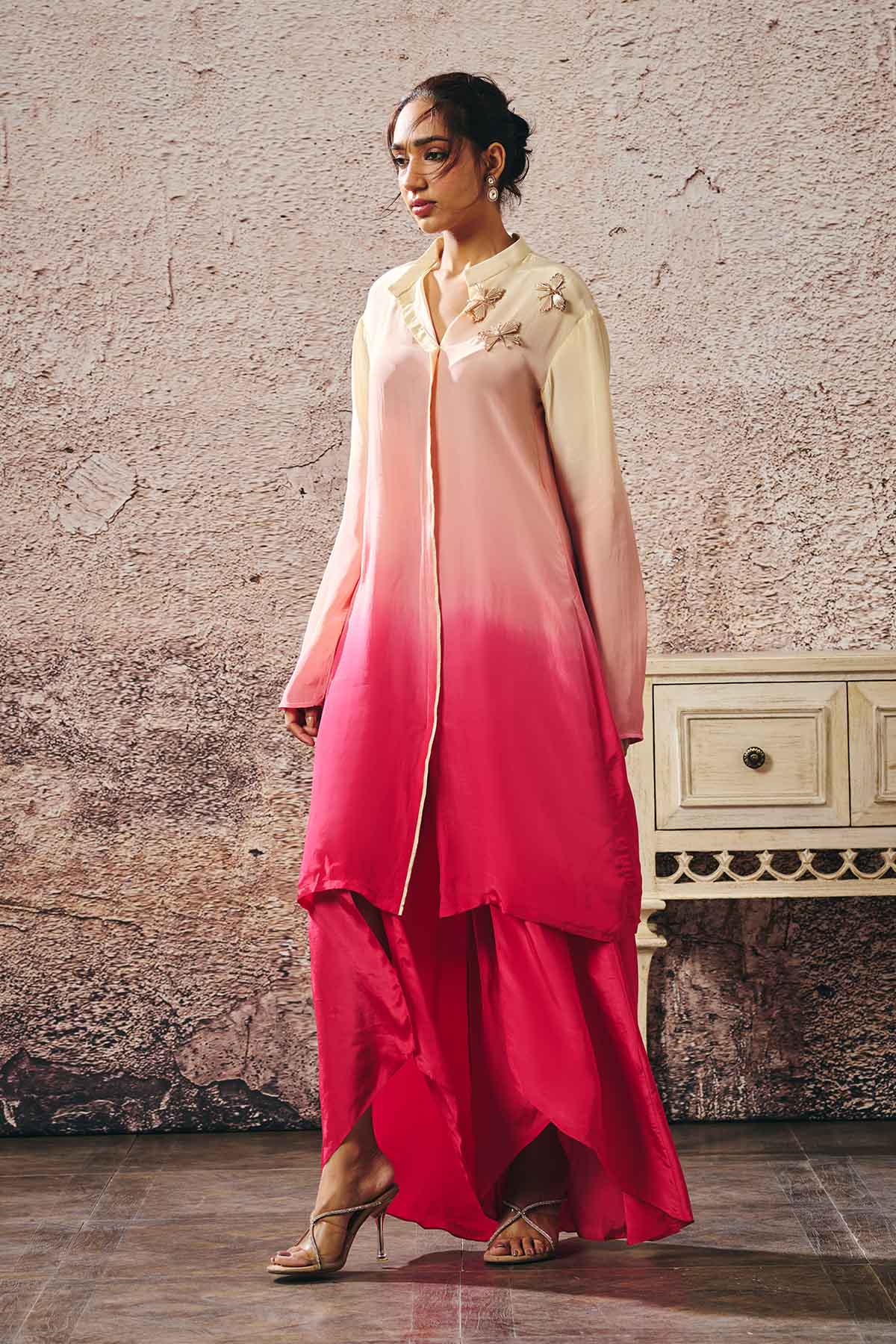 Ombre Long Shirt & Flared Pants