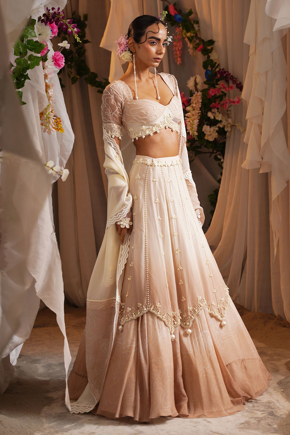 Ombre Pearl Work Lehenga Set