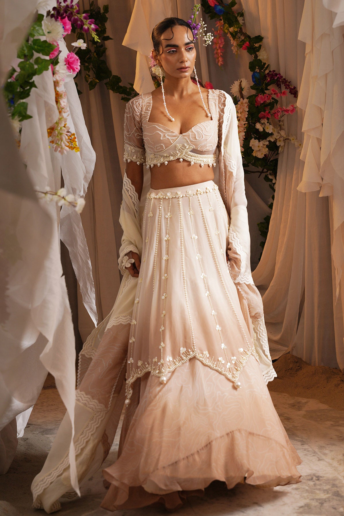 Ombre Pearl Work Lehenga Set