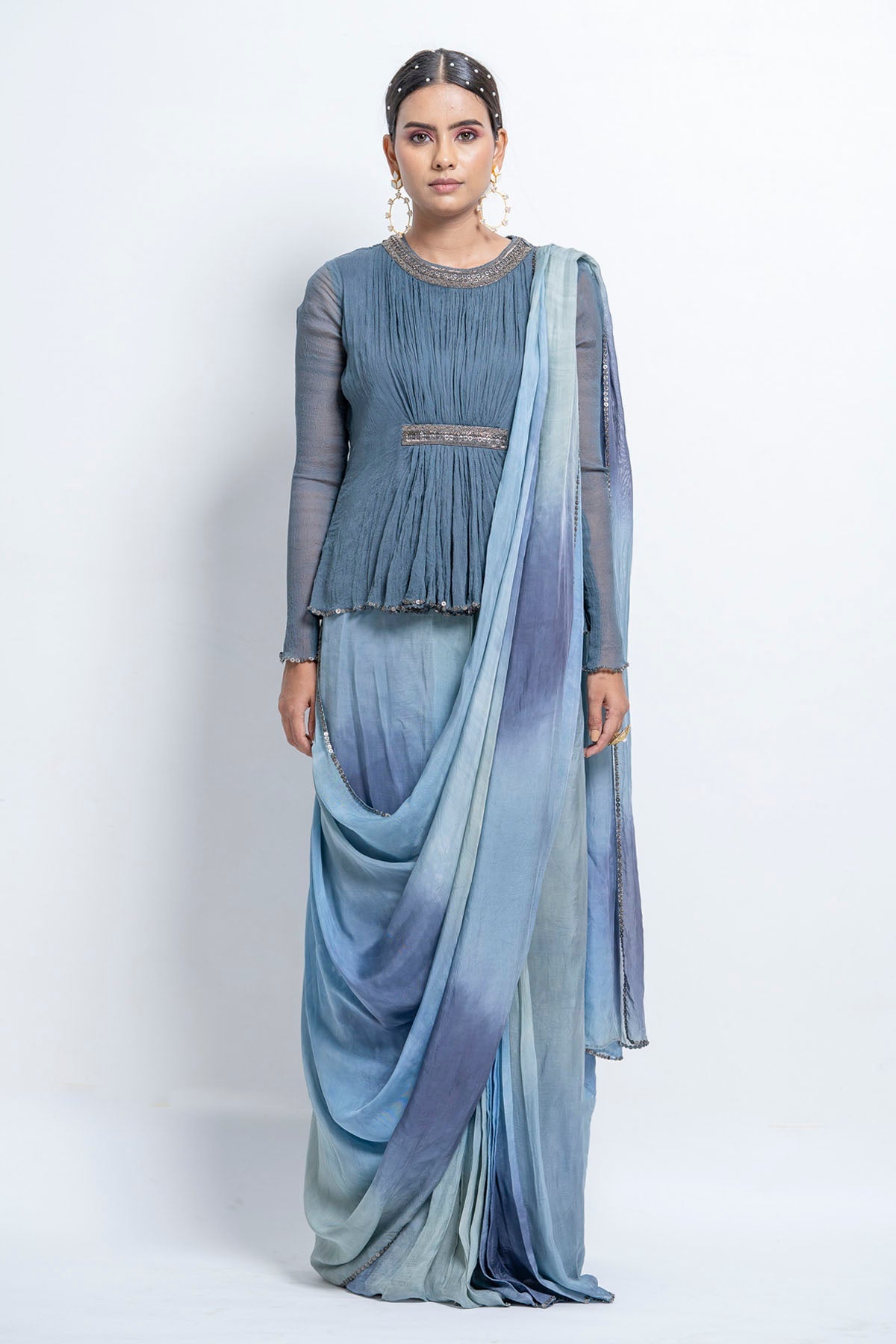 Ombre Pre Stitched Saree Set at ScrollnShops