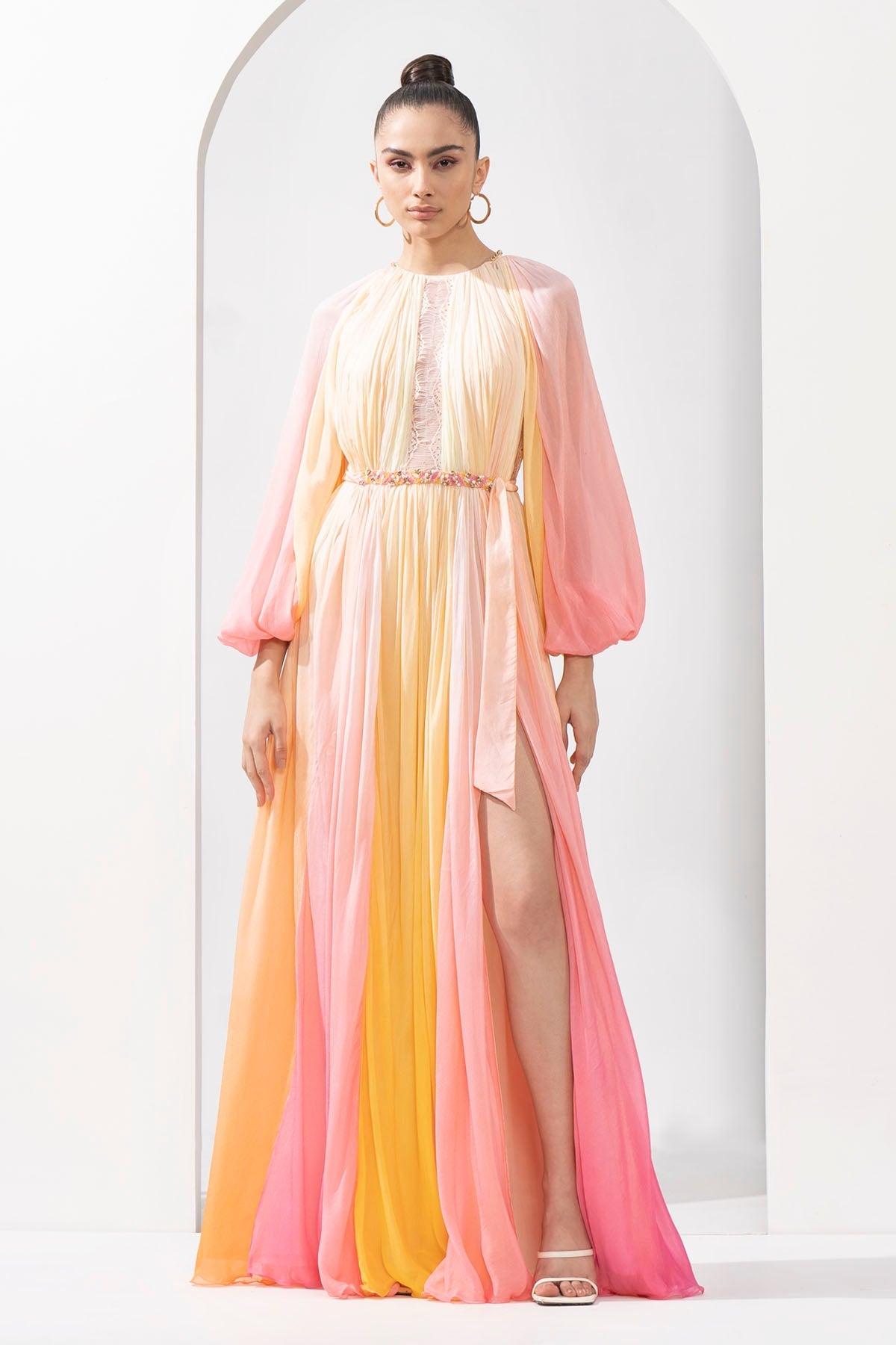 Buy Ombre Printed Chiffon Gown by Mandira Wirk