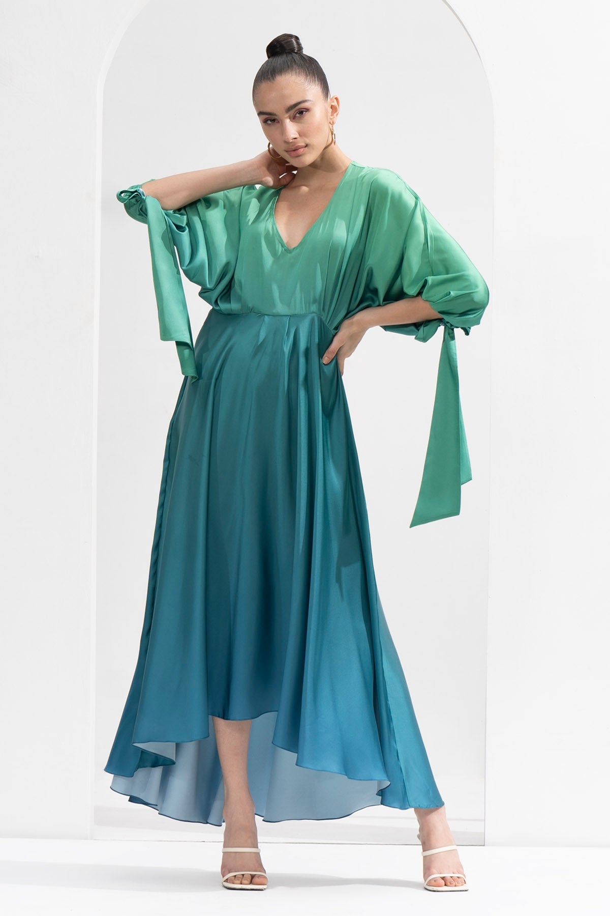 Buy Ombre Printed Satin Dress by Mandira Wirk