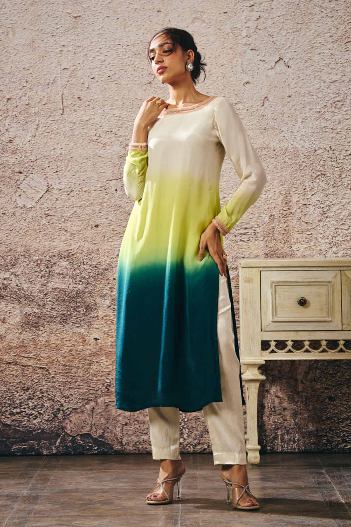Ombre Round Neck Kurta & Pants