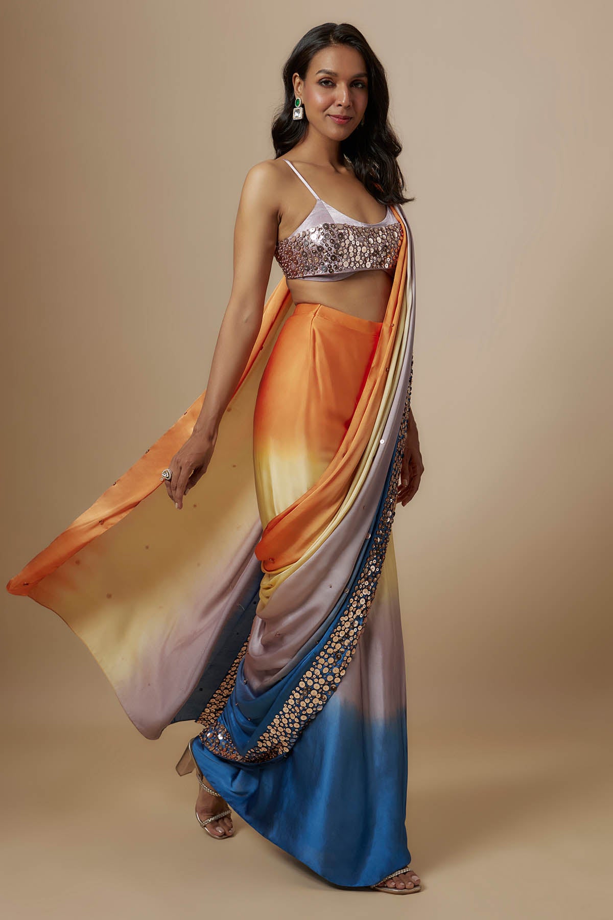 Ombre Saree & Sleeveless Blouse