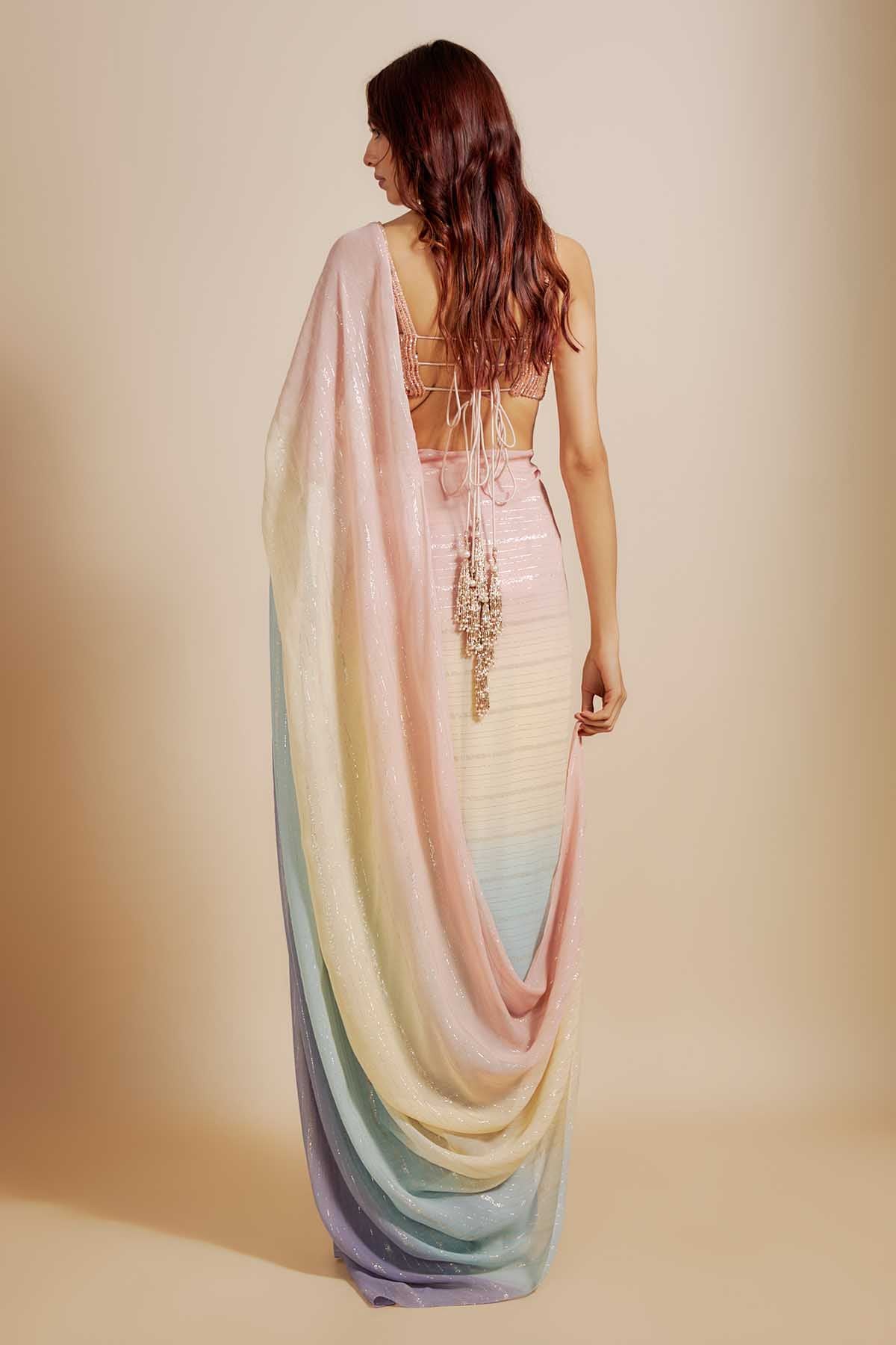 Sequins Ombre Pre-Draped Saree