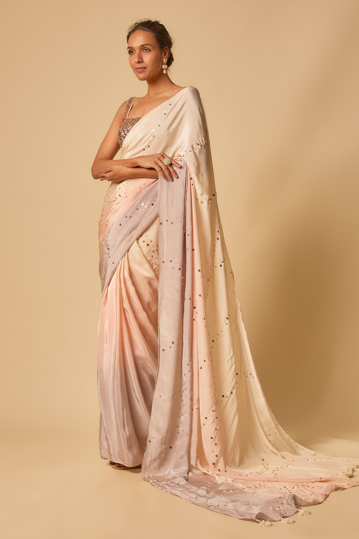 Ombre Sequins Pre-Stitched Saree