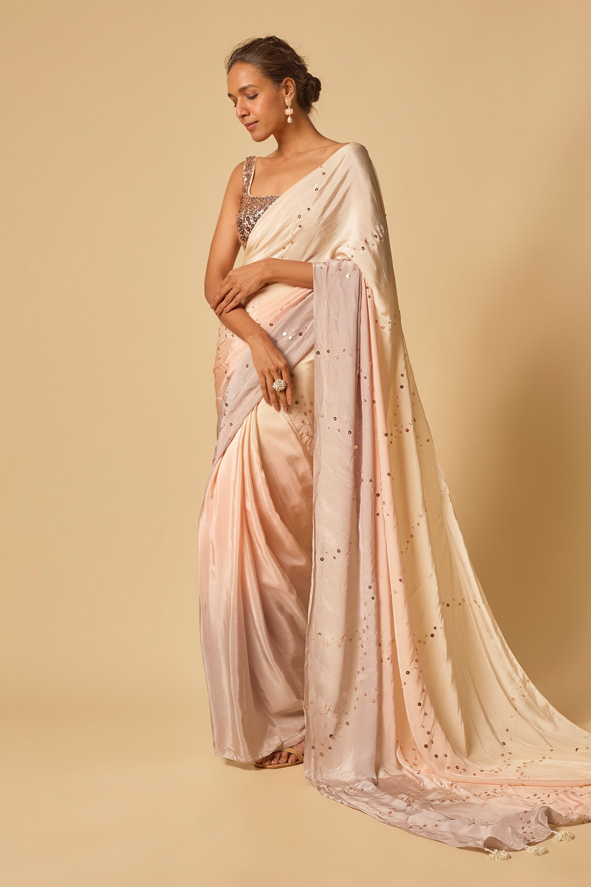 Ombre Sequins Pre-Stitched Saree