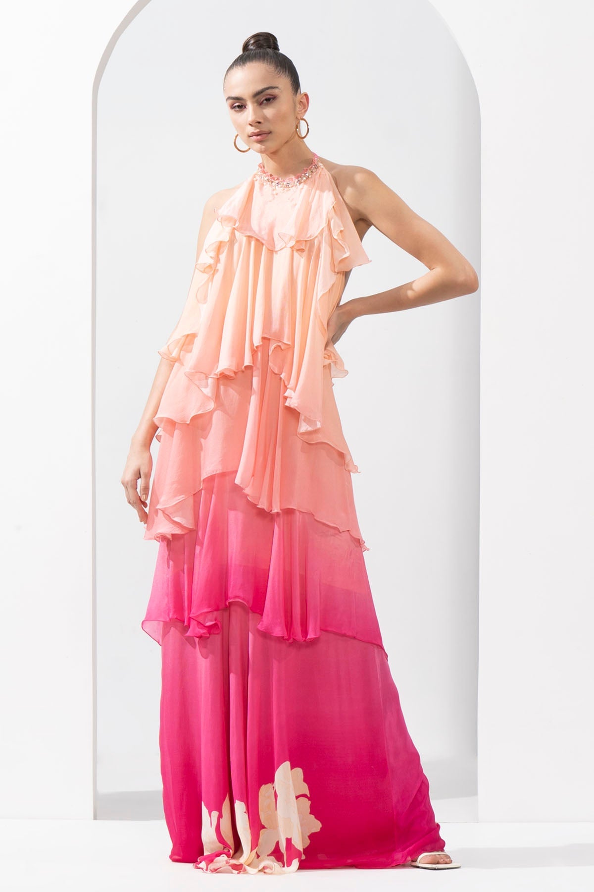 Buy Ombre Chiffon Tiered Dress by Mandira Wirk