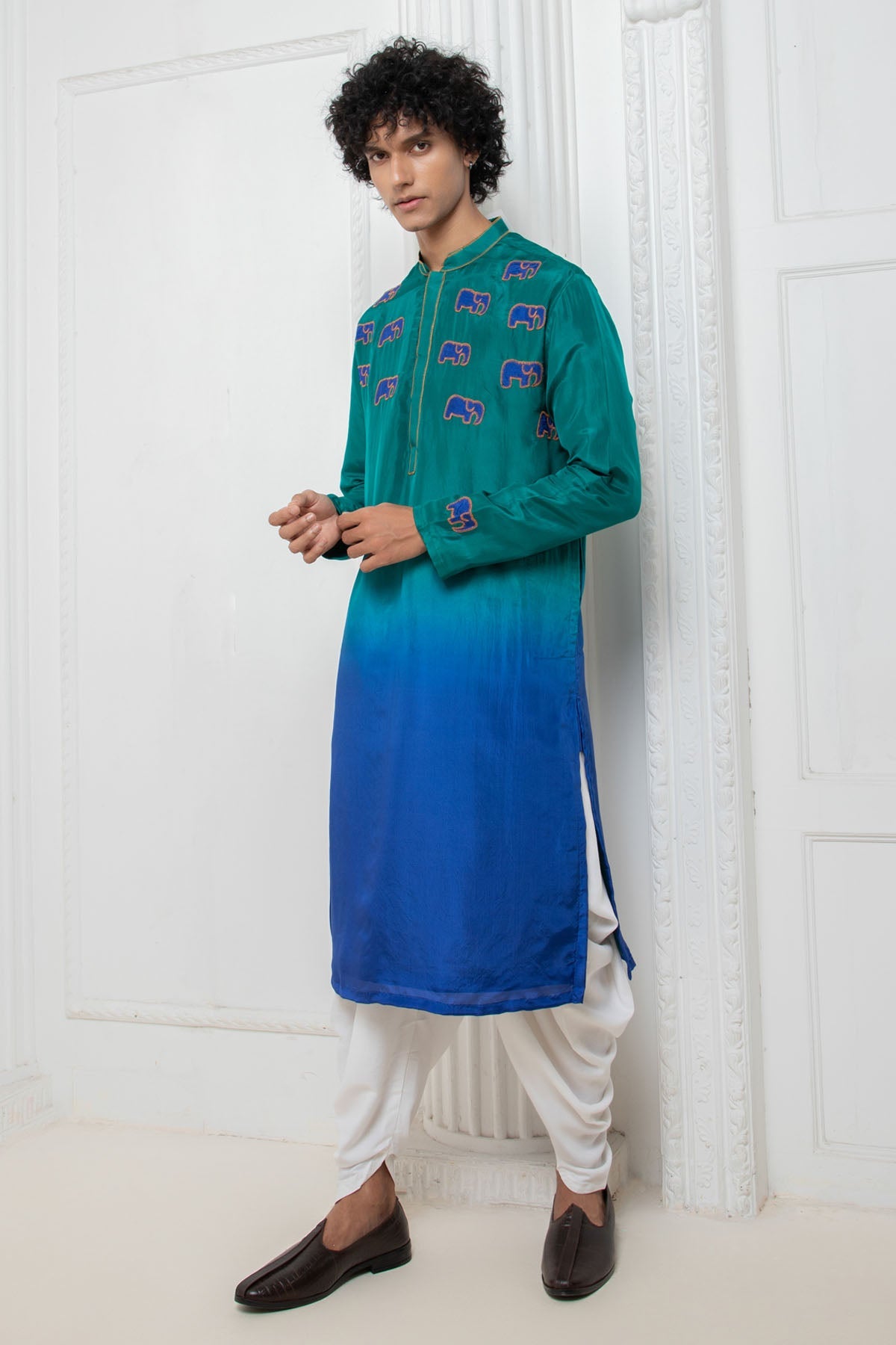 Buy Ombre Silk Embroidered Kurta Set Online