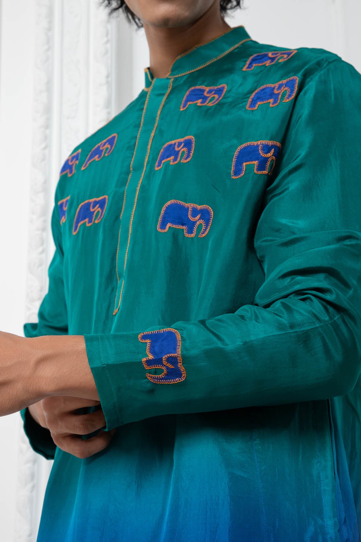 Ombre Silk Embroidered Kurta Set