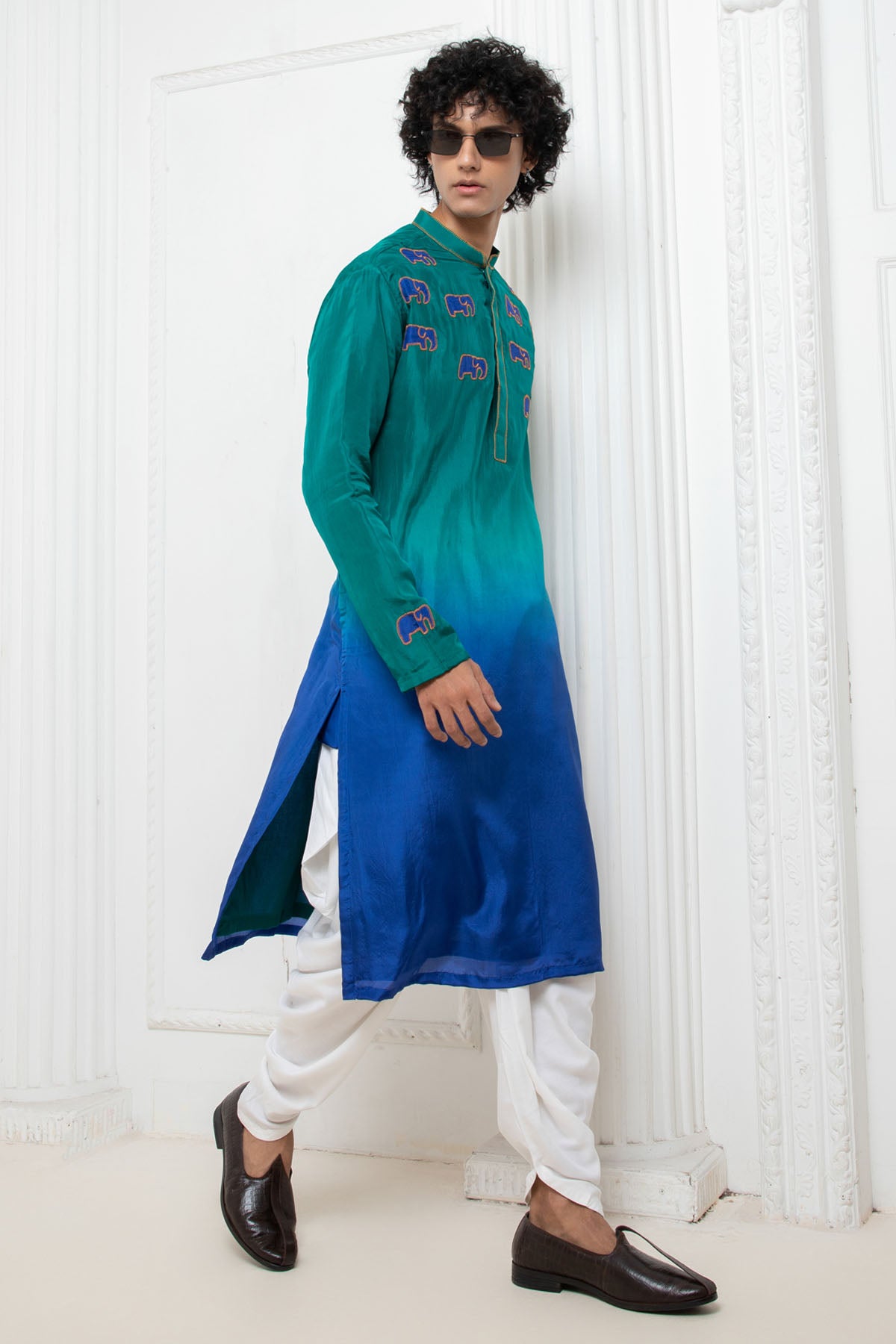 Ombre Silk Embroidered Kurta Set