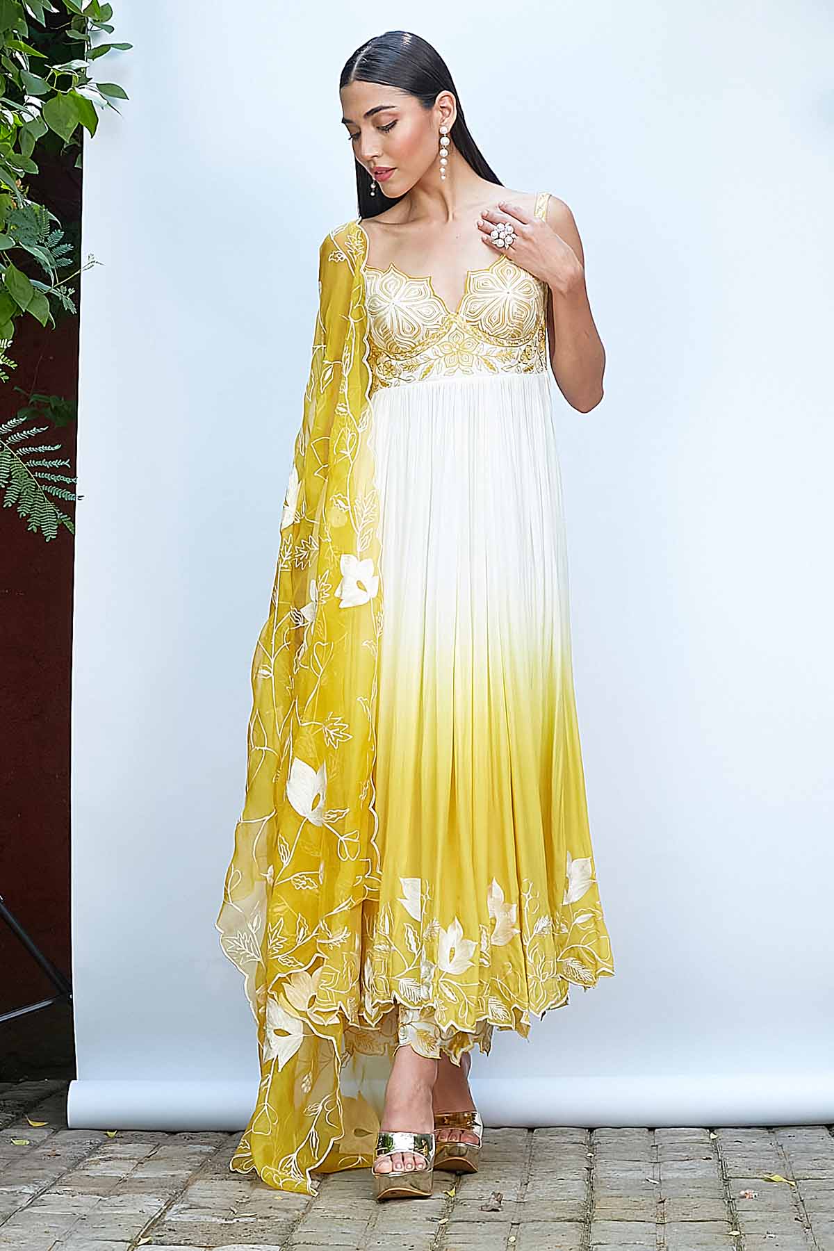 Ombre Thread Work Anarkali Set