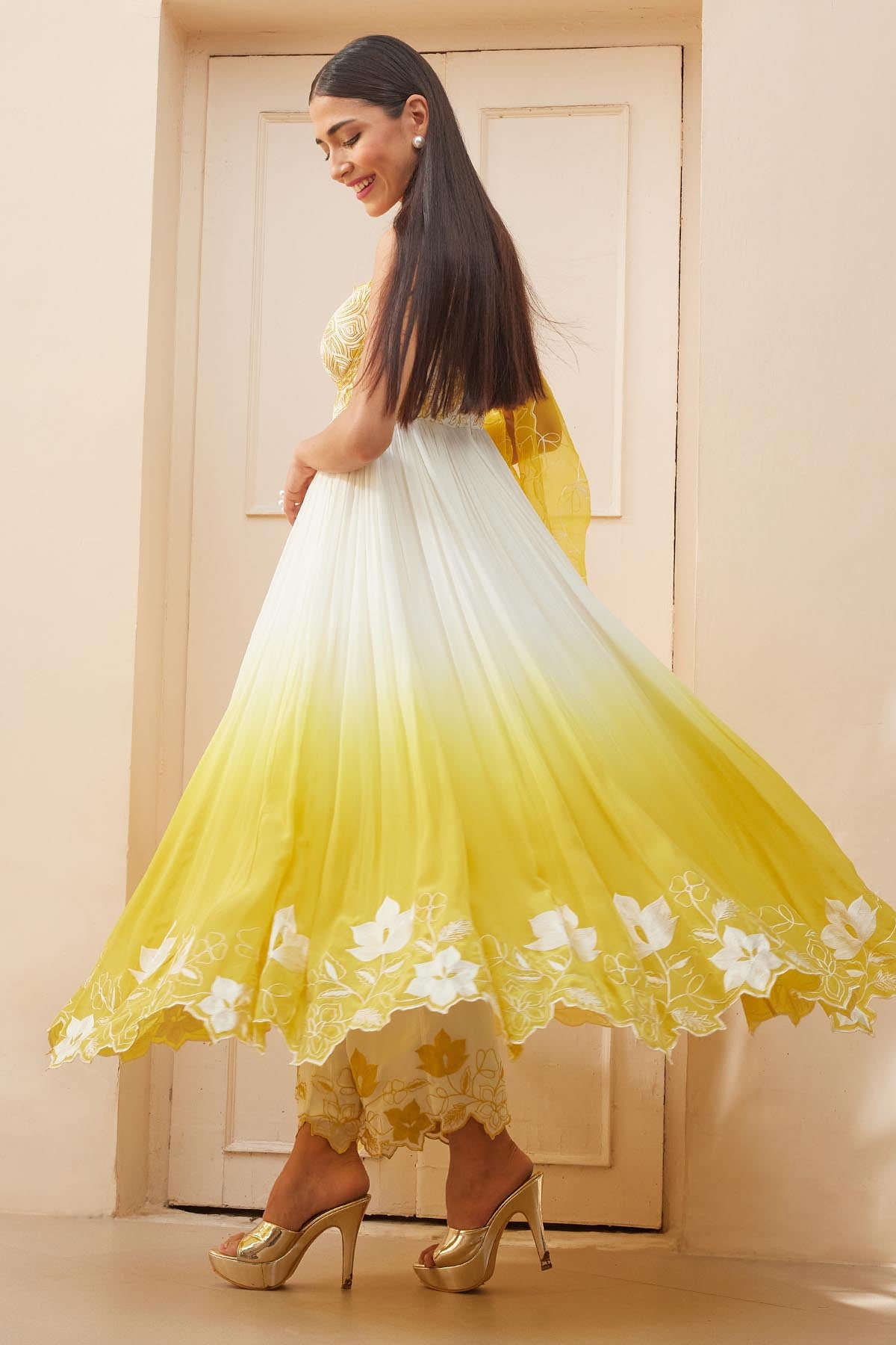 Ombre Thread Work Anarkali Set