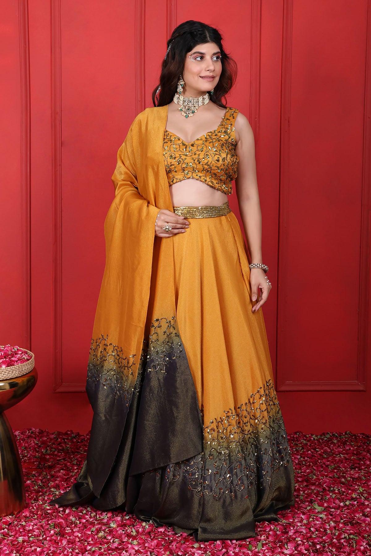 Thread Work Ombre Lehenga Set